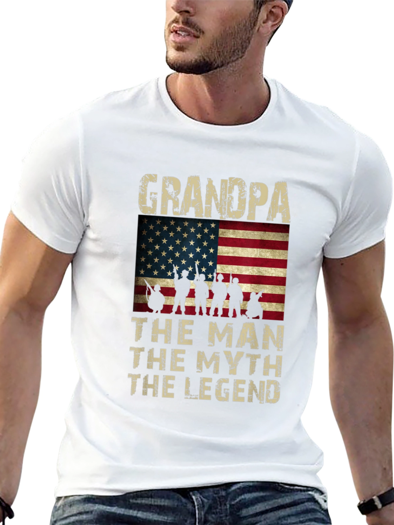 Grandpa The Man Myth Legend American Flag Graphic Tee