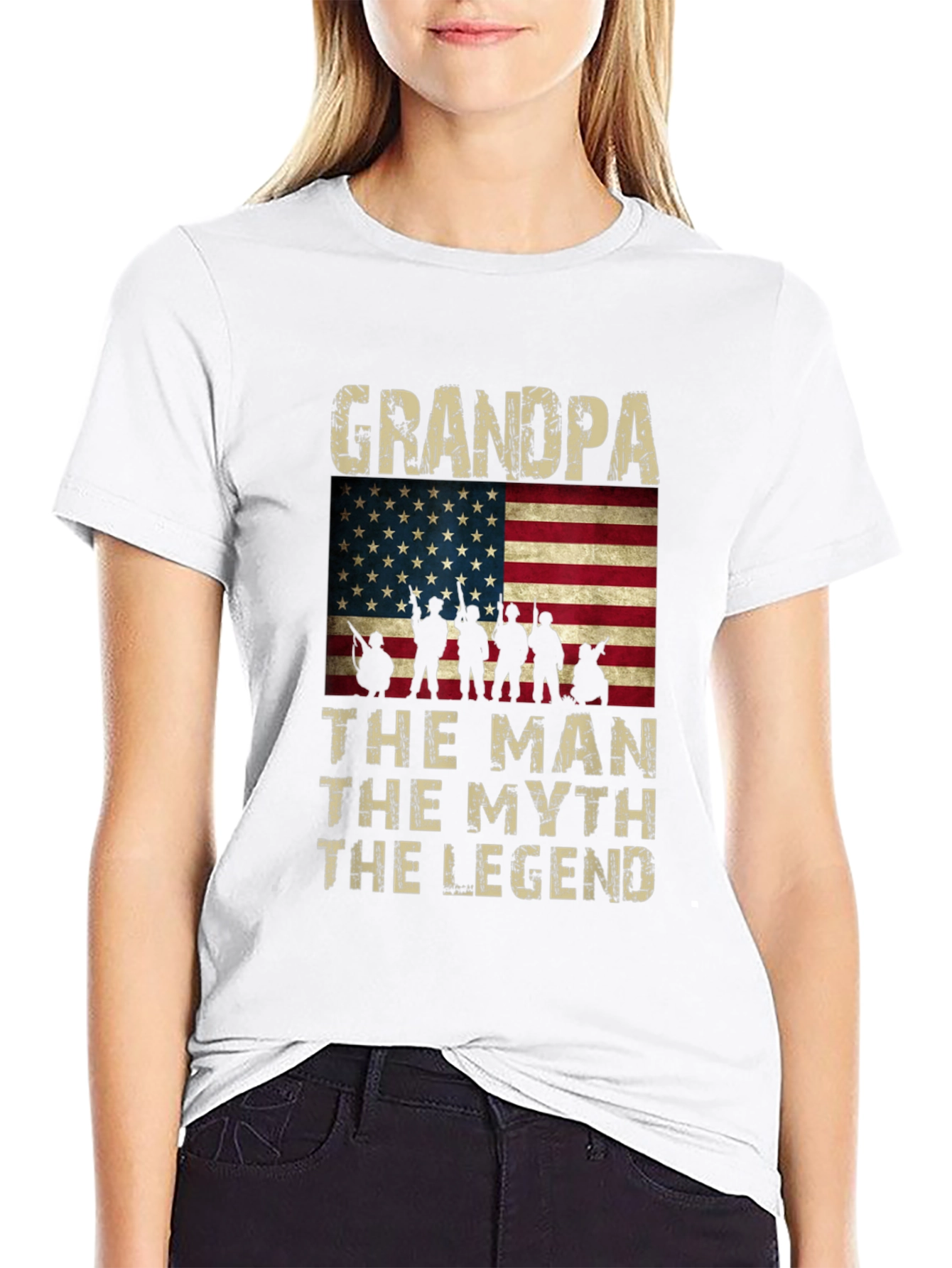 Grandpa The Man Myth Legend American Flag Graphic Tee
