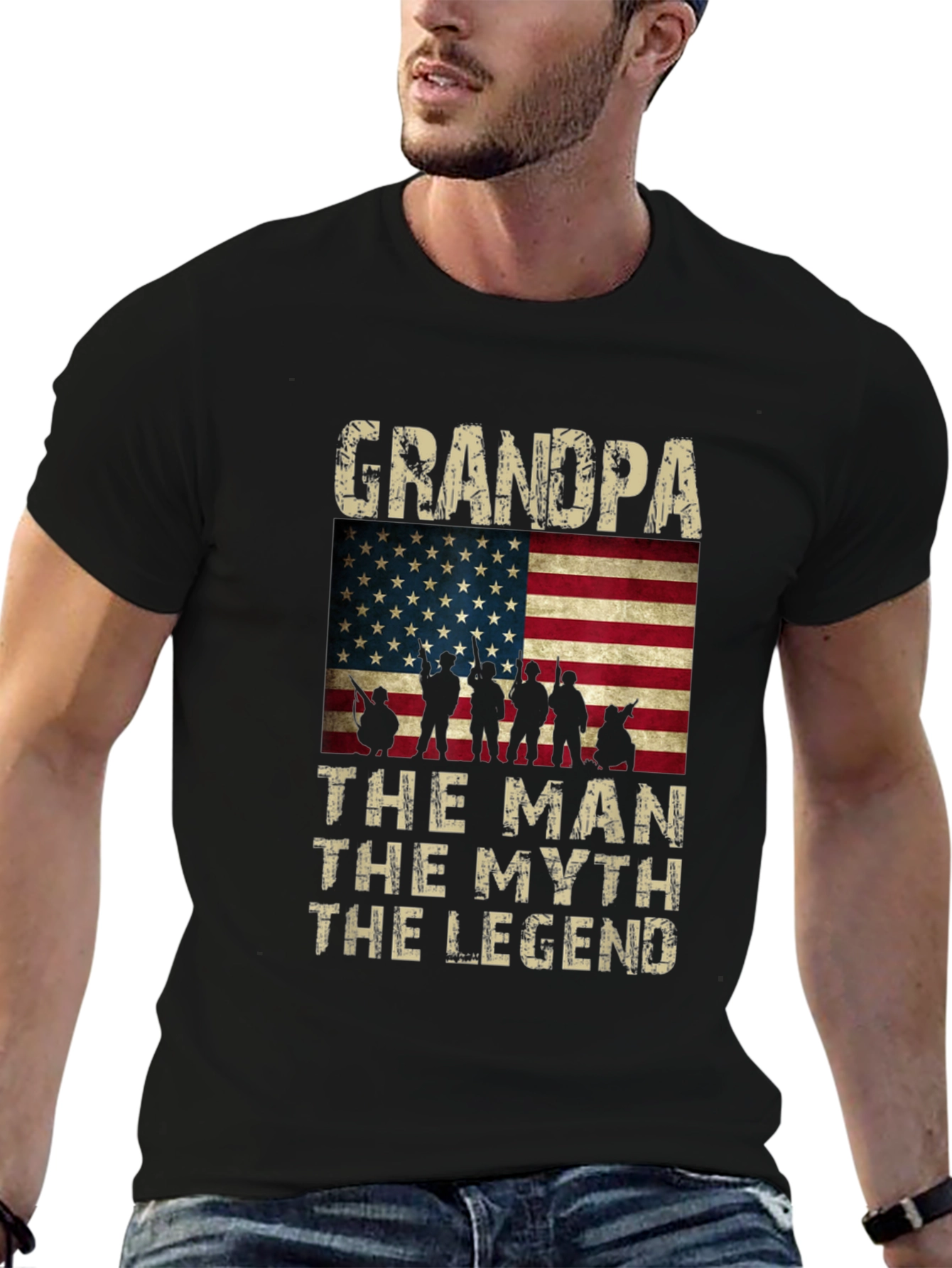 Grandpa The Man Myth Legend American Flag Graphic Tee