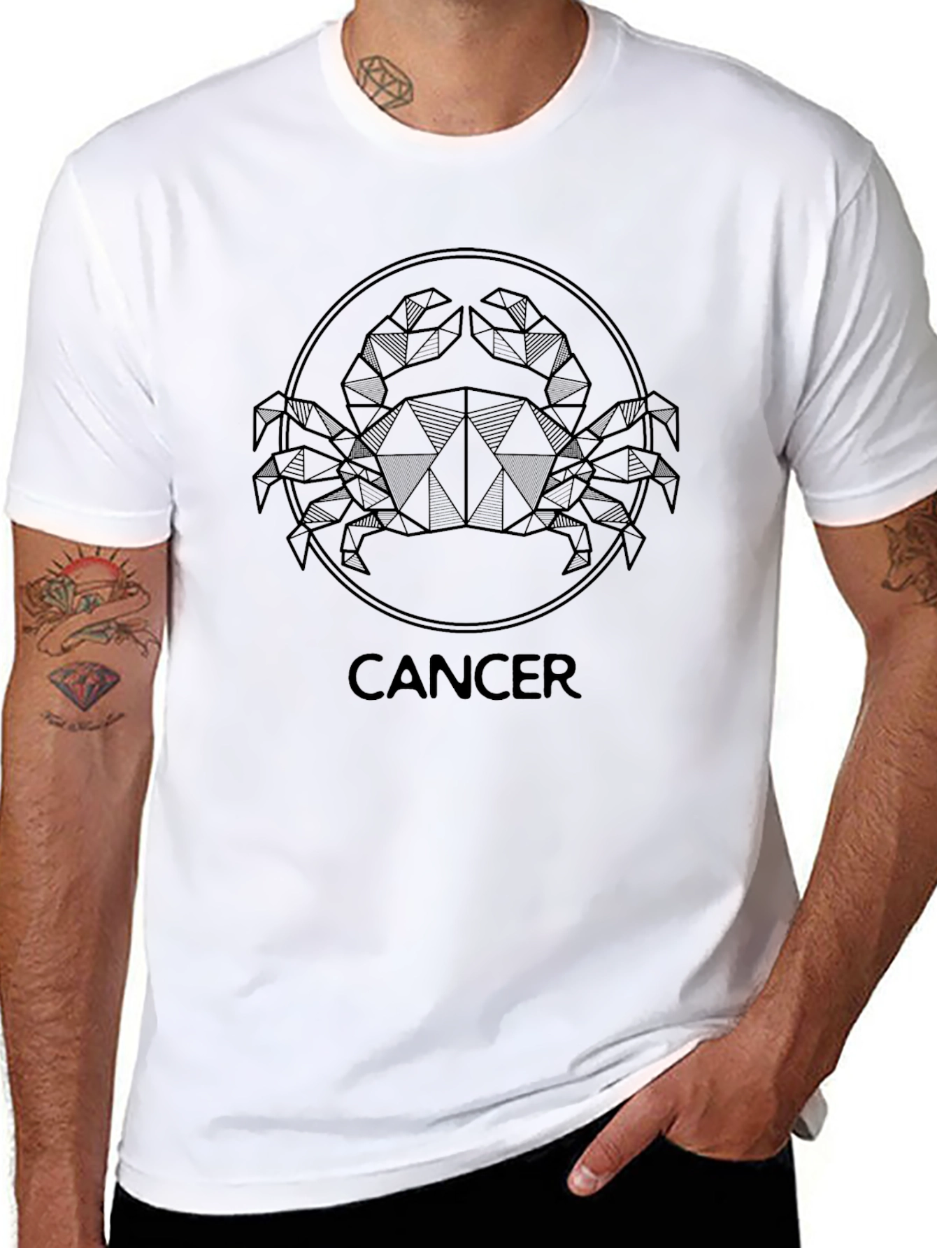 Geometric Cancer Zodiac T-Shirt - Black