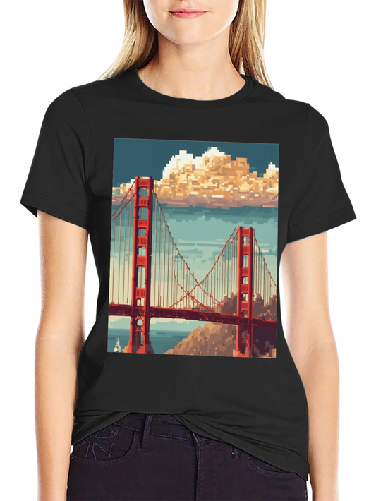 Golden Gate Pixel Art Black T-Shirt
