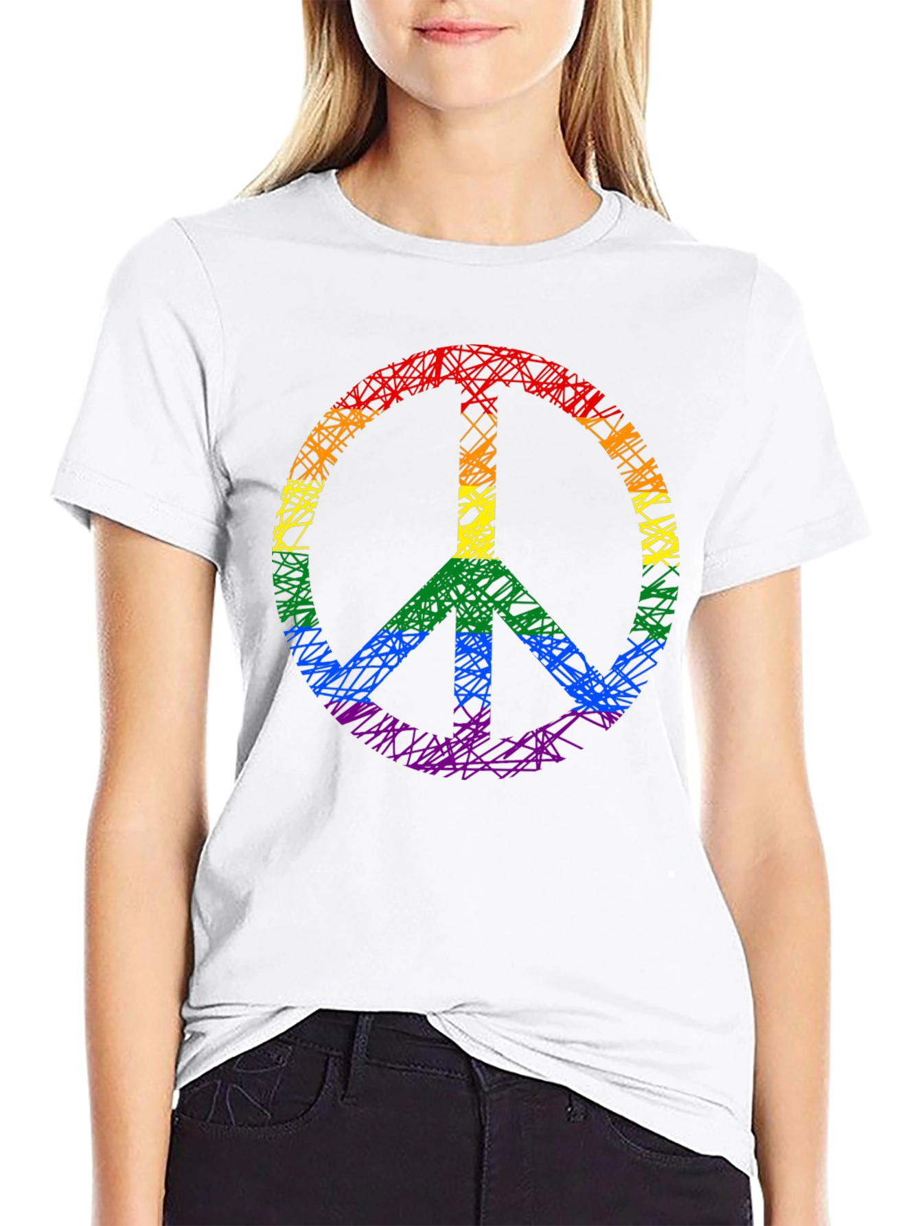 Rainbow Peace Sign Black T-Shirt