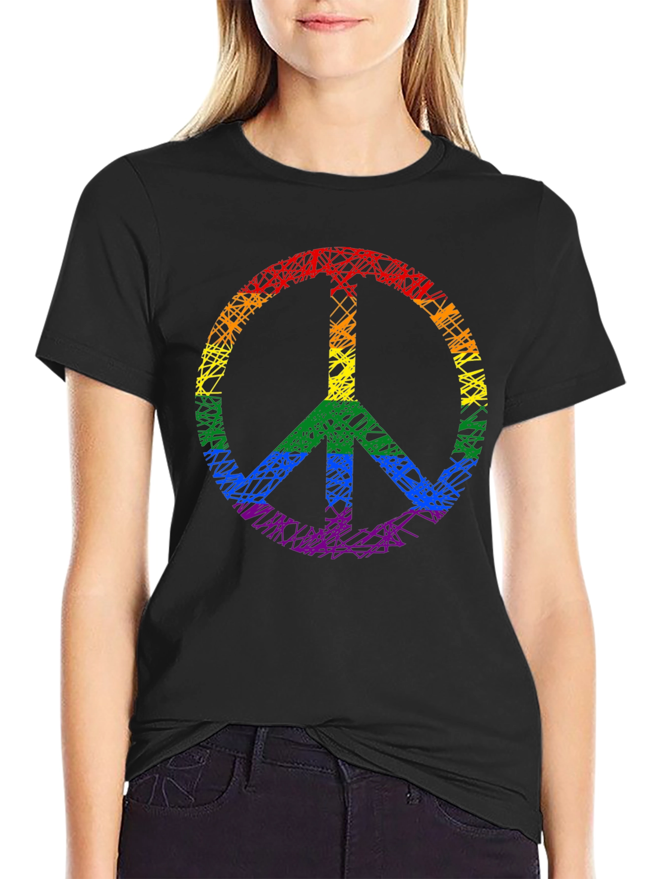 Rainbow Peace Sign Black T-Shirt