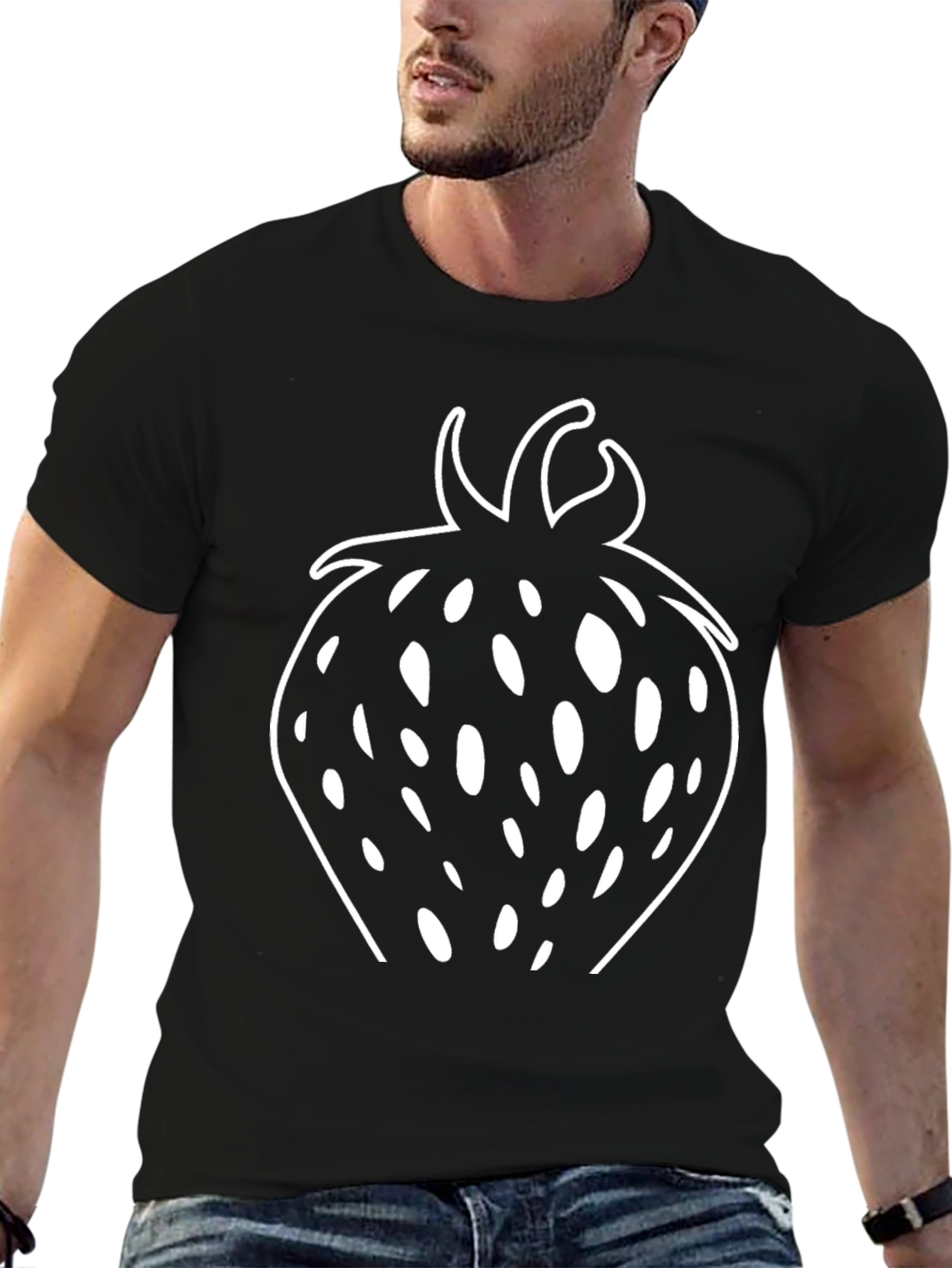 Strawberry Graphic Tee - Black Cotton T-Shirt