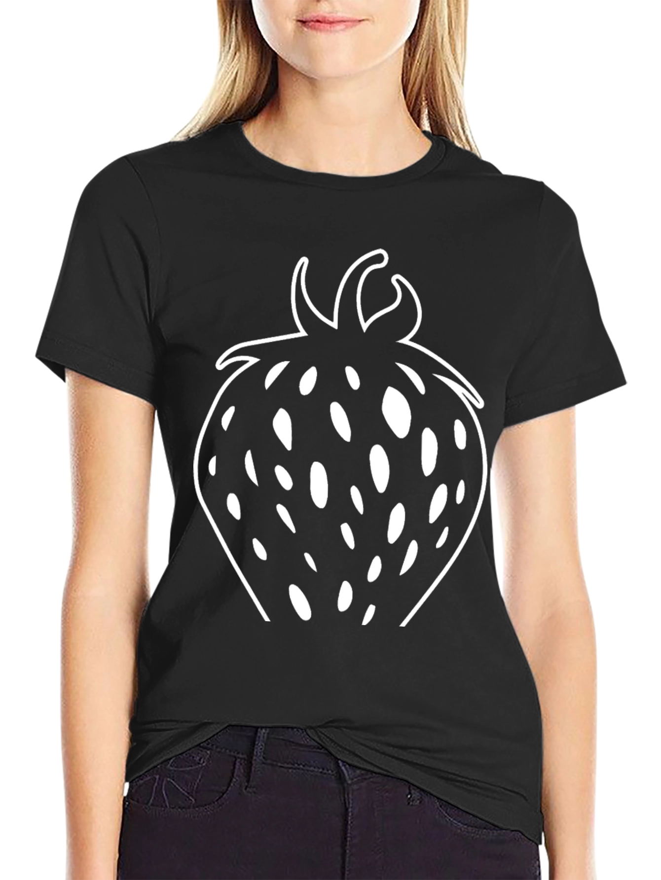 Strawberry Graphic Tee - Black Cotton T-Shirt