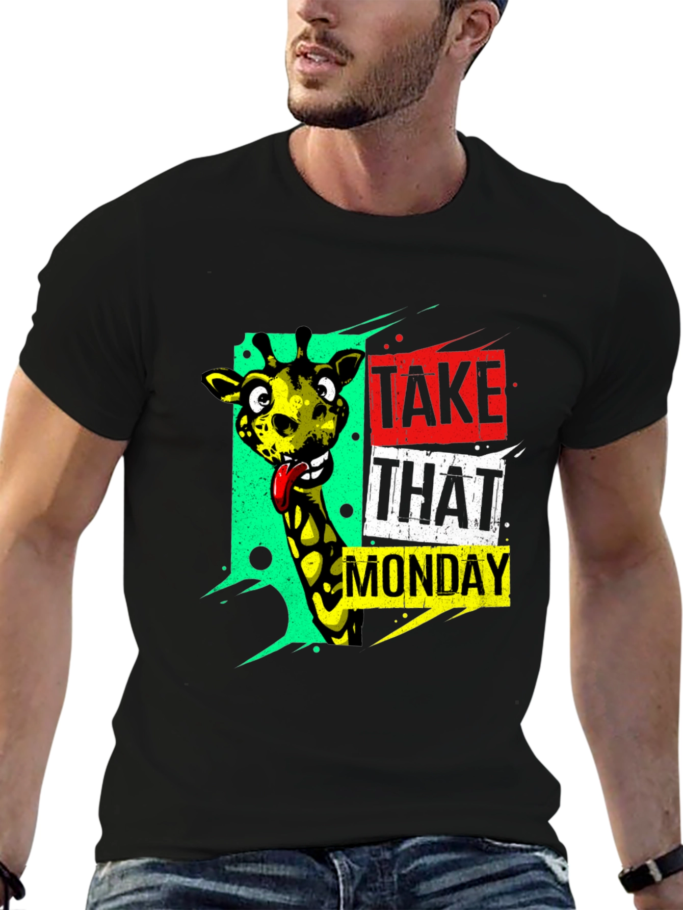 Funny Giraffe Take That Monday Graphic T-Shirt