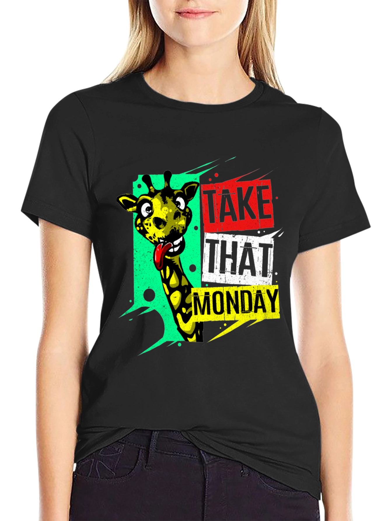 Funny Giraffe Take That Monday Graphic T-Shirt