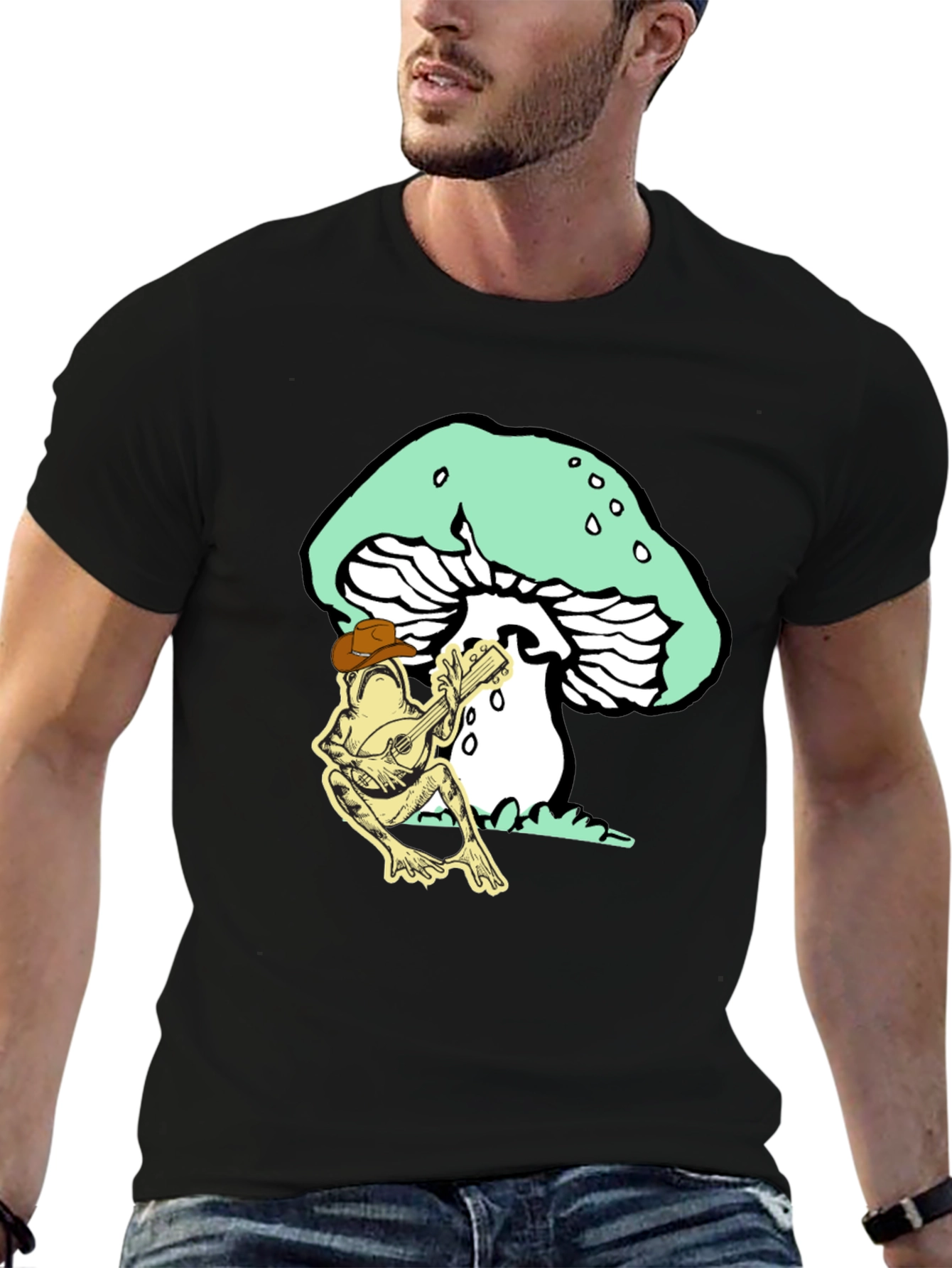 Frog Playing Guitar Mushroom T-Shirt