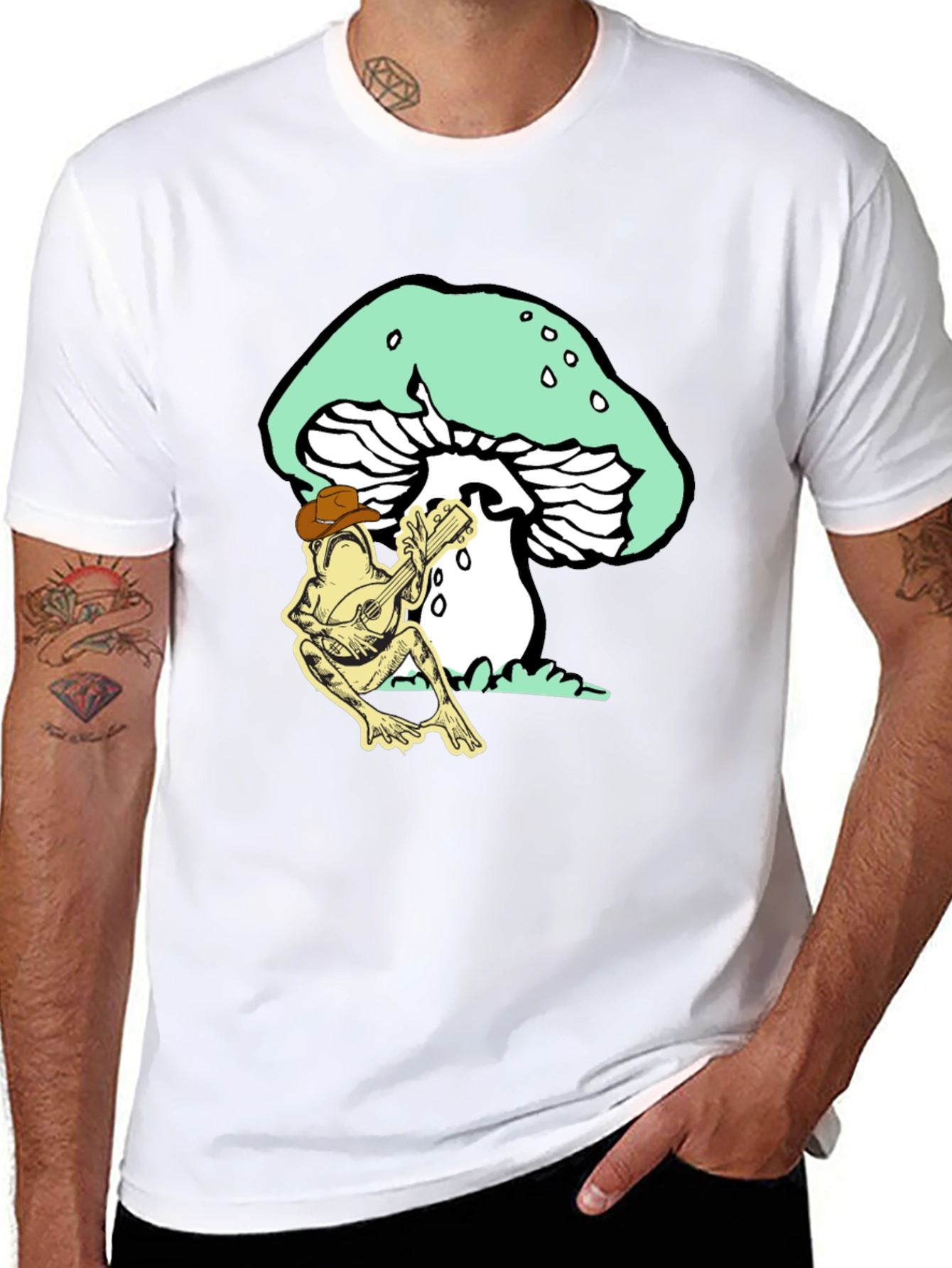 Frog Playing Guitar Mushroom T-Shirt