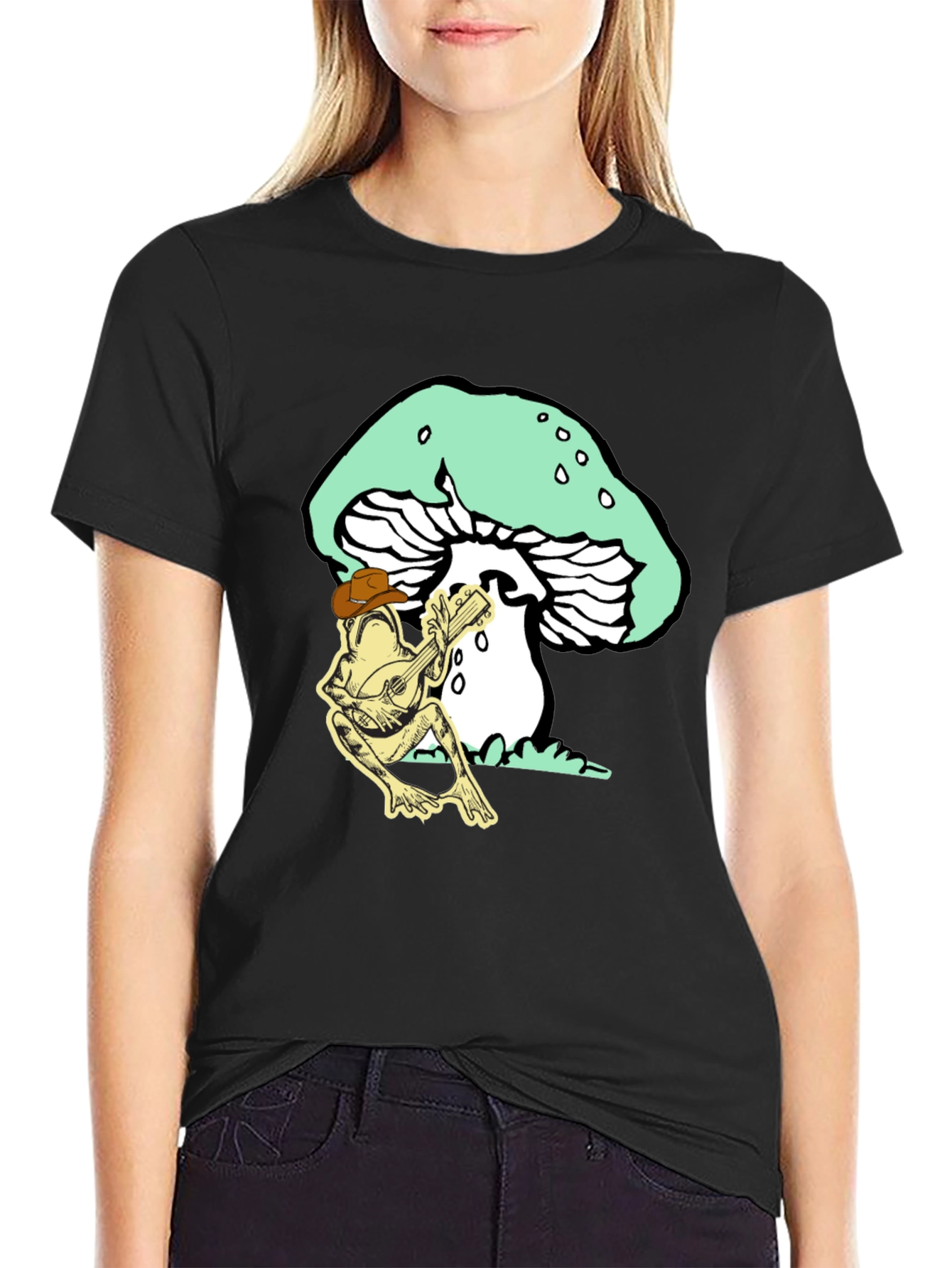 Frog Playing Guitar Mushroom T-Shirt