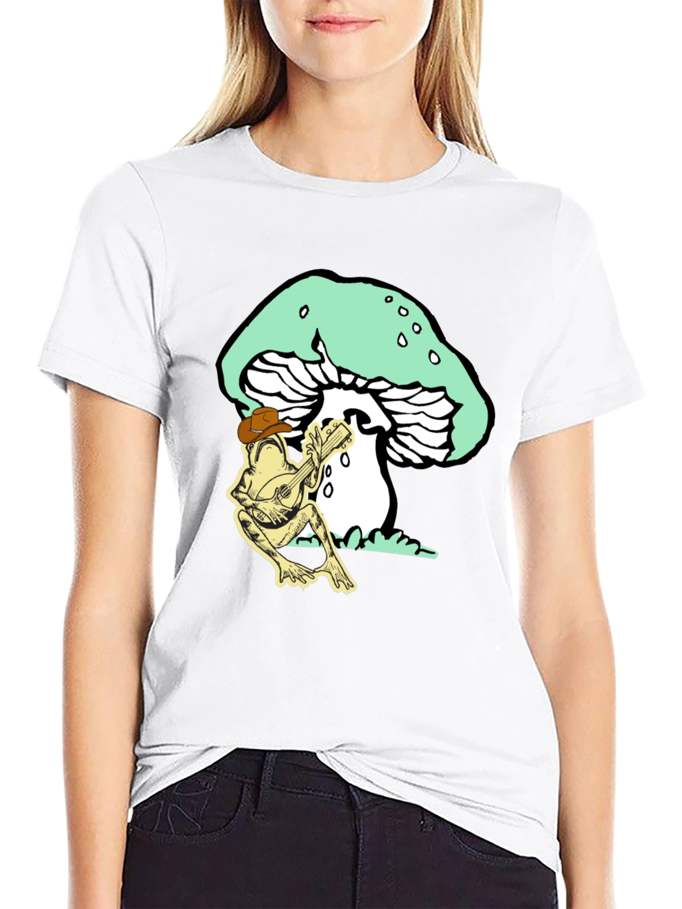 Frog Playing Guitar Mushroom T-Shirt