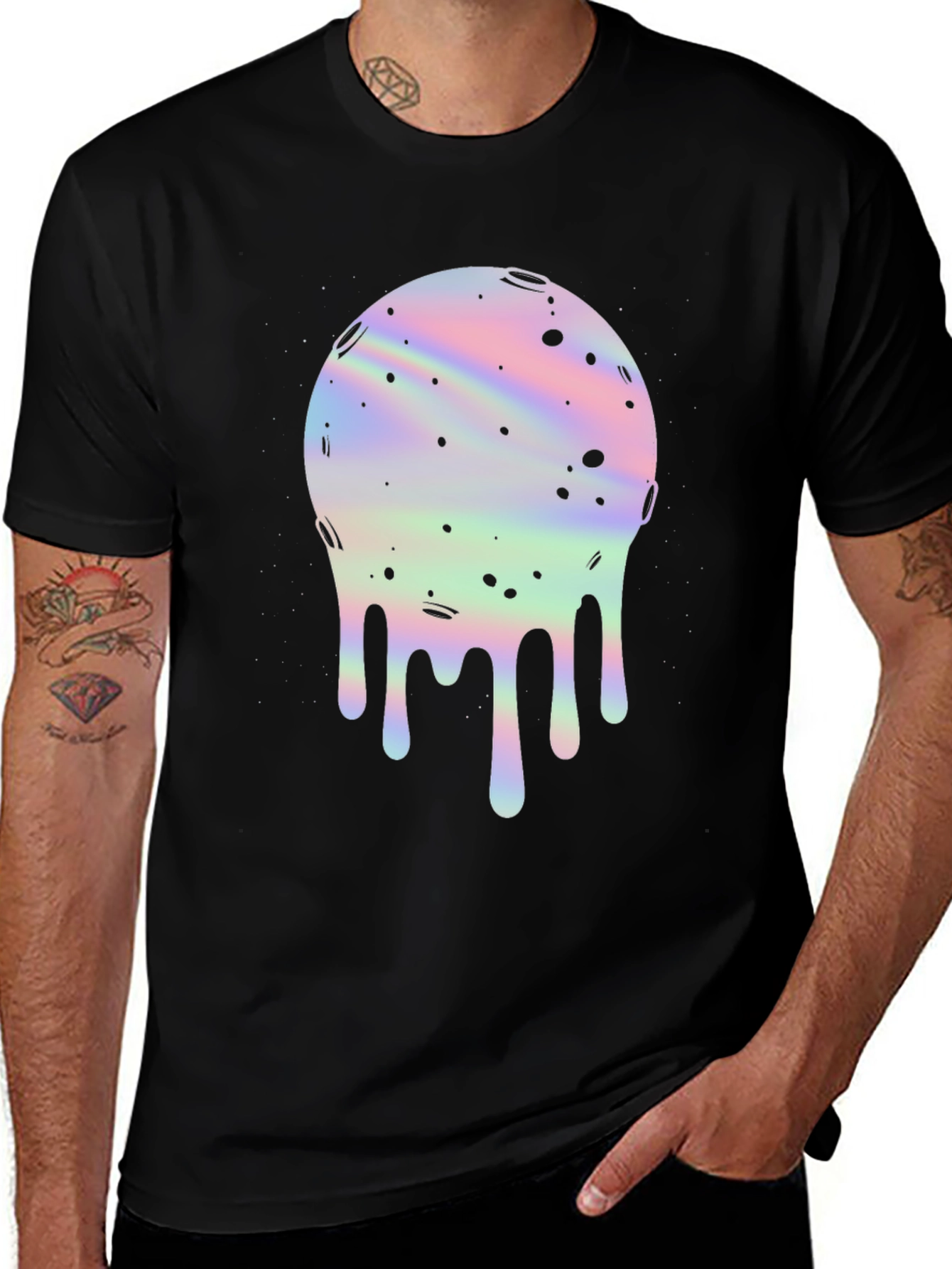Melting Moon Graphic Tee - Holographic Space Design