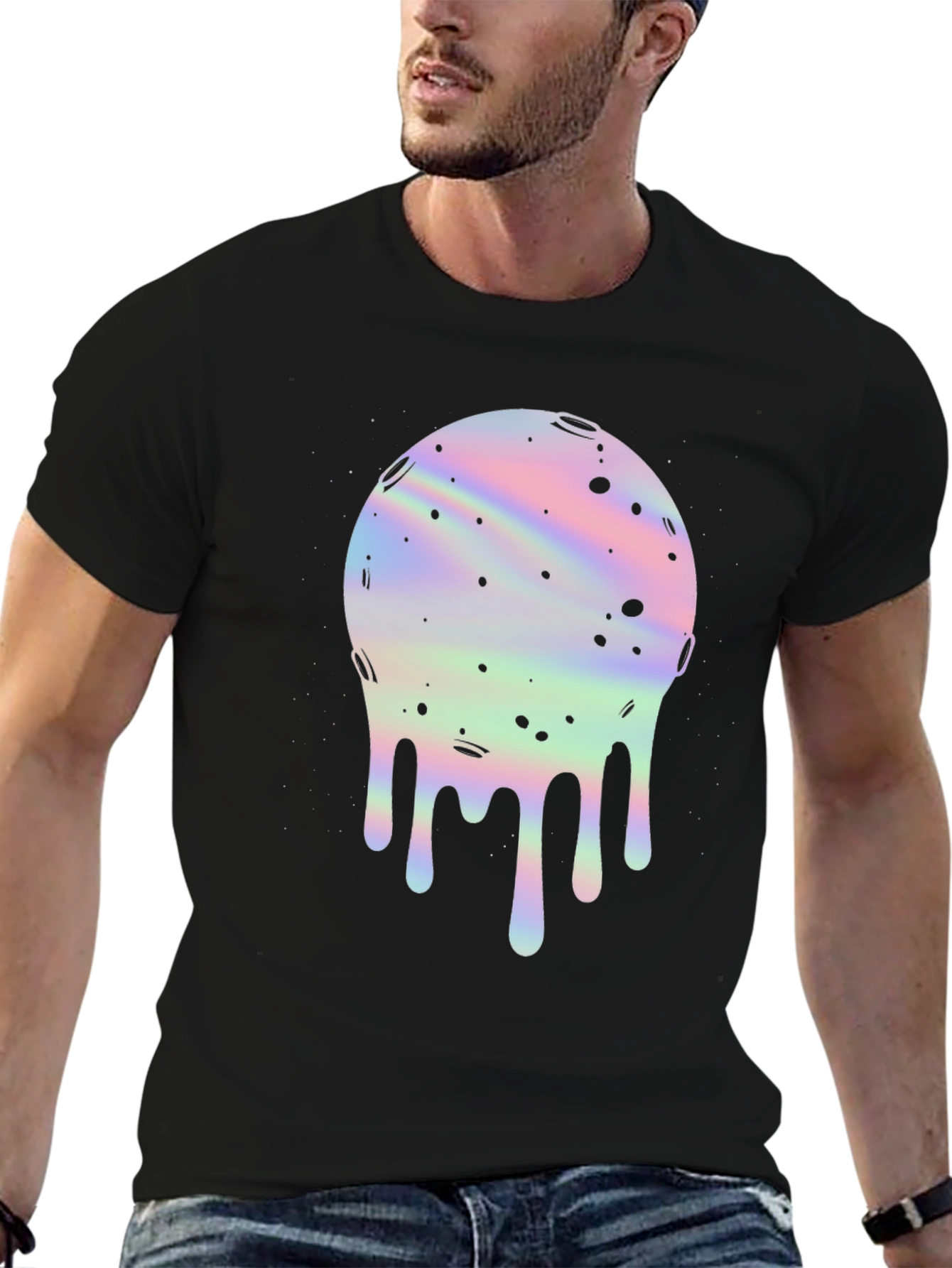 Melting Moon Graphic Tee - Holographic Space Design