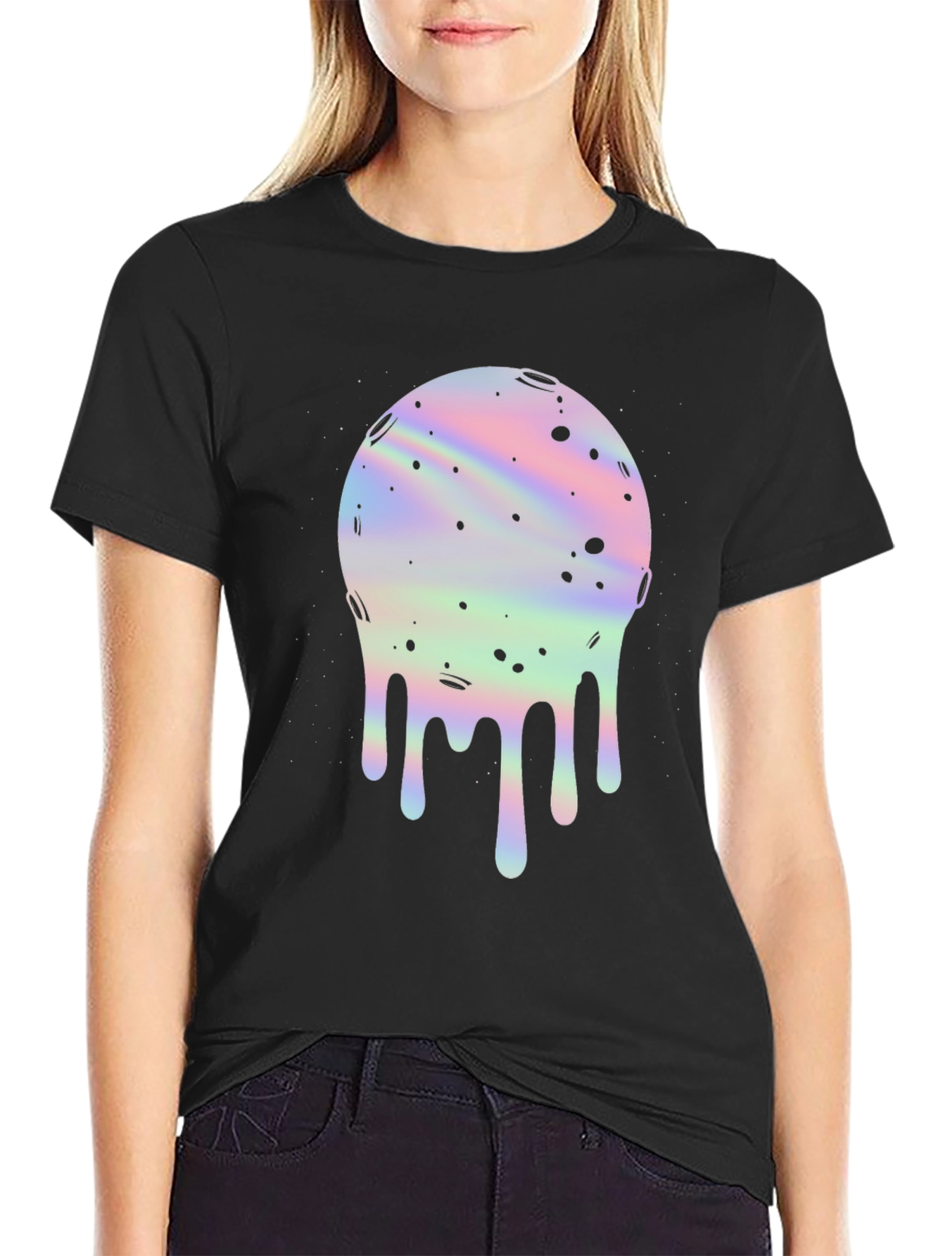 Melting Moon Graphic Tee - Holographic Space Design