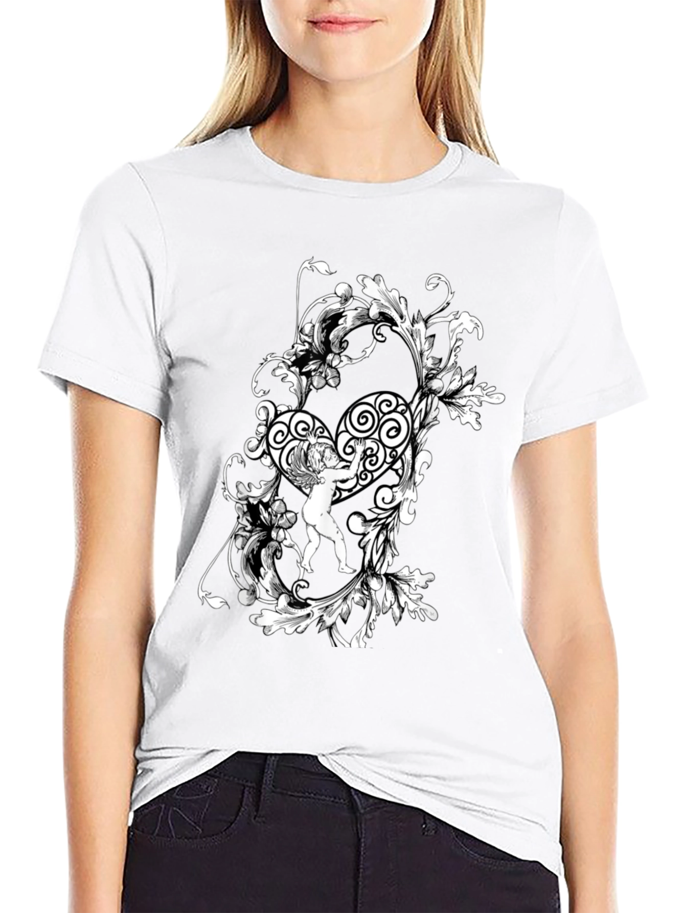 Ornate Angel Graphic Tee - Stylish Black T-Shirt