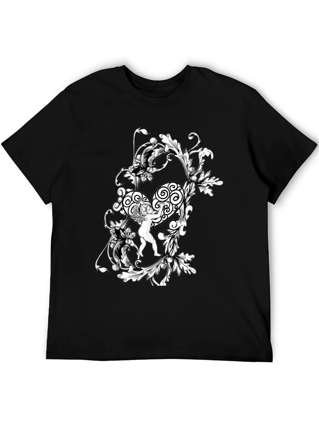Ornate Angel Graphic Tee - Stylish Black T-Shirt