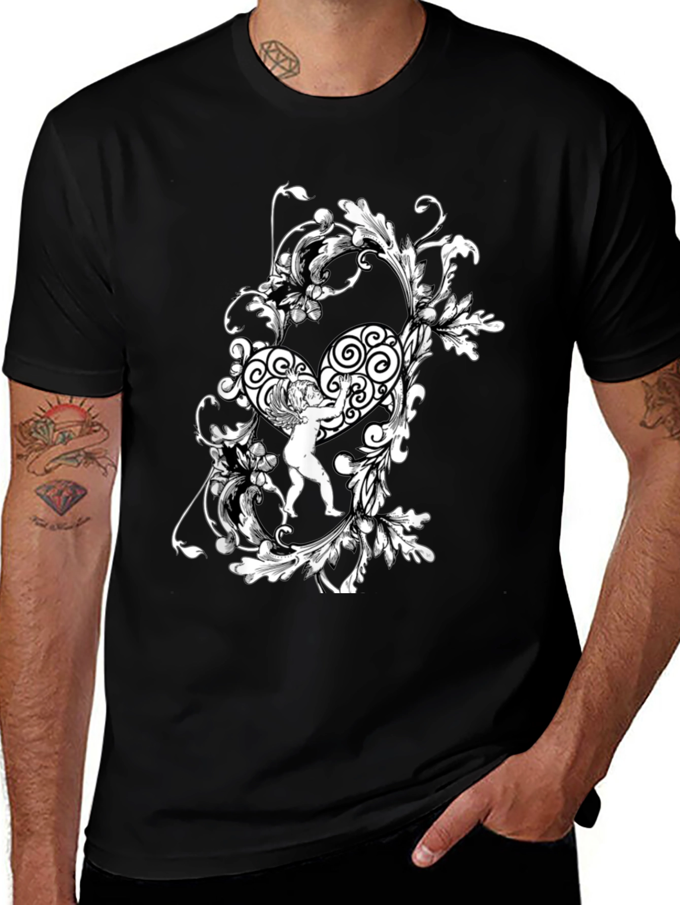 Ornate Angel Graphic Tee - Stylish Black T-Shirt