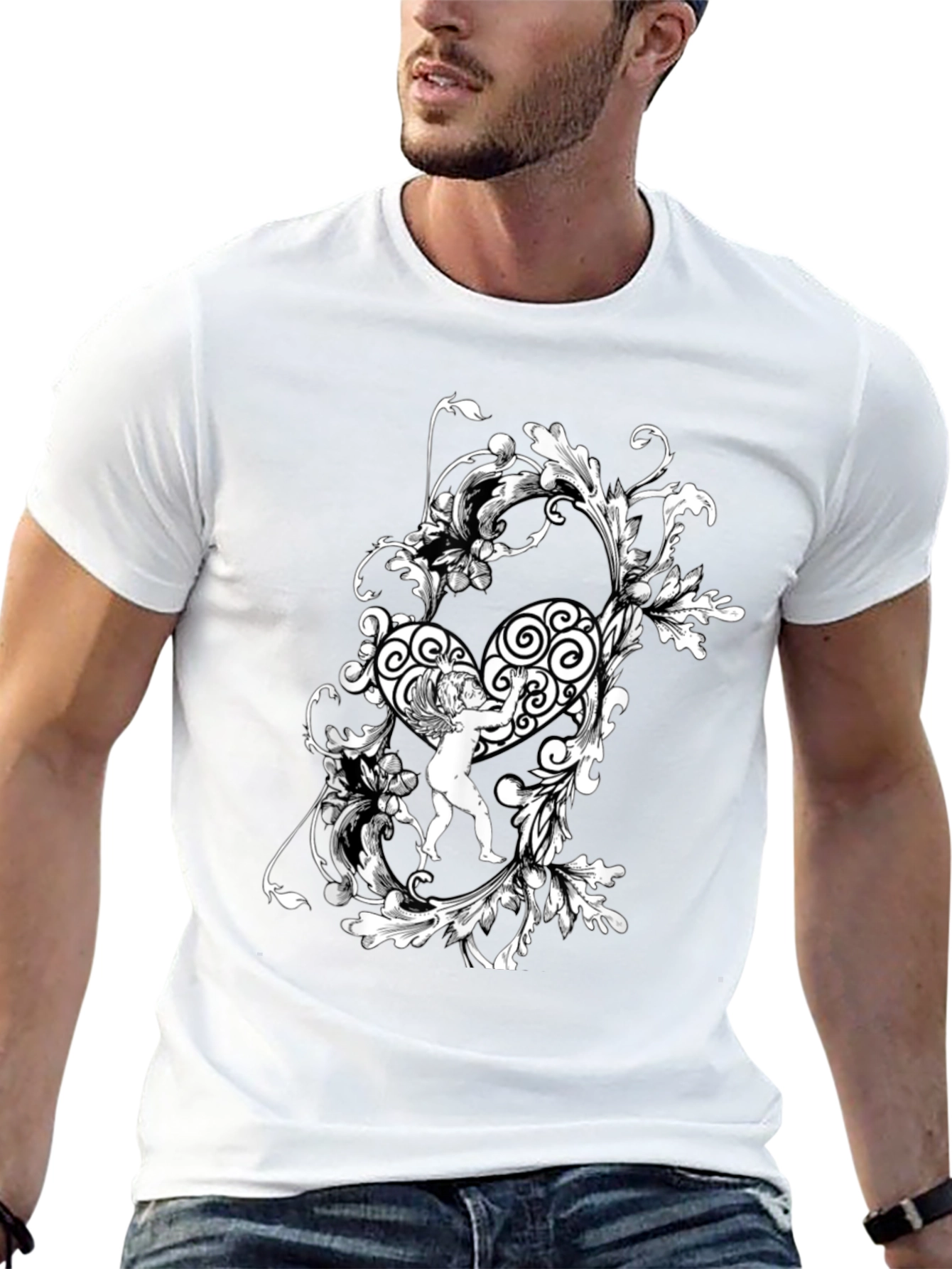 Ornate Angel Graphic Tee - Stylish Black T-Shirt