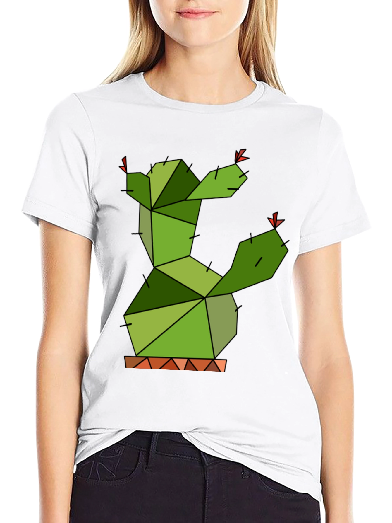 Geometric Cactus Graphic Tee - Modern Plant Lover Shirt