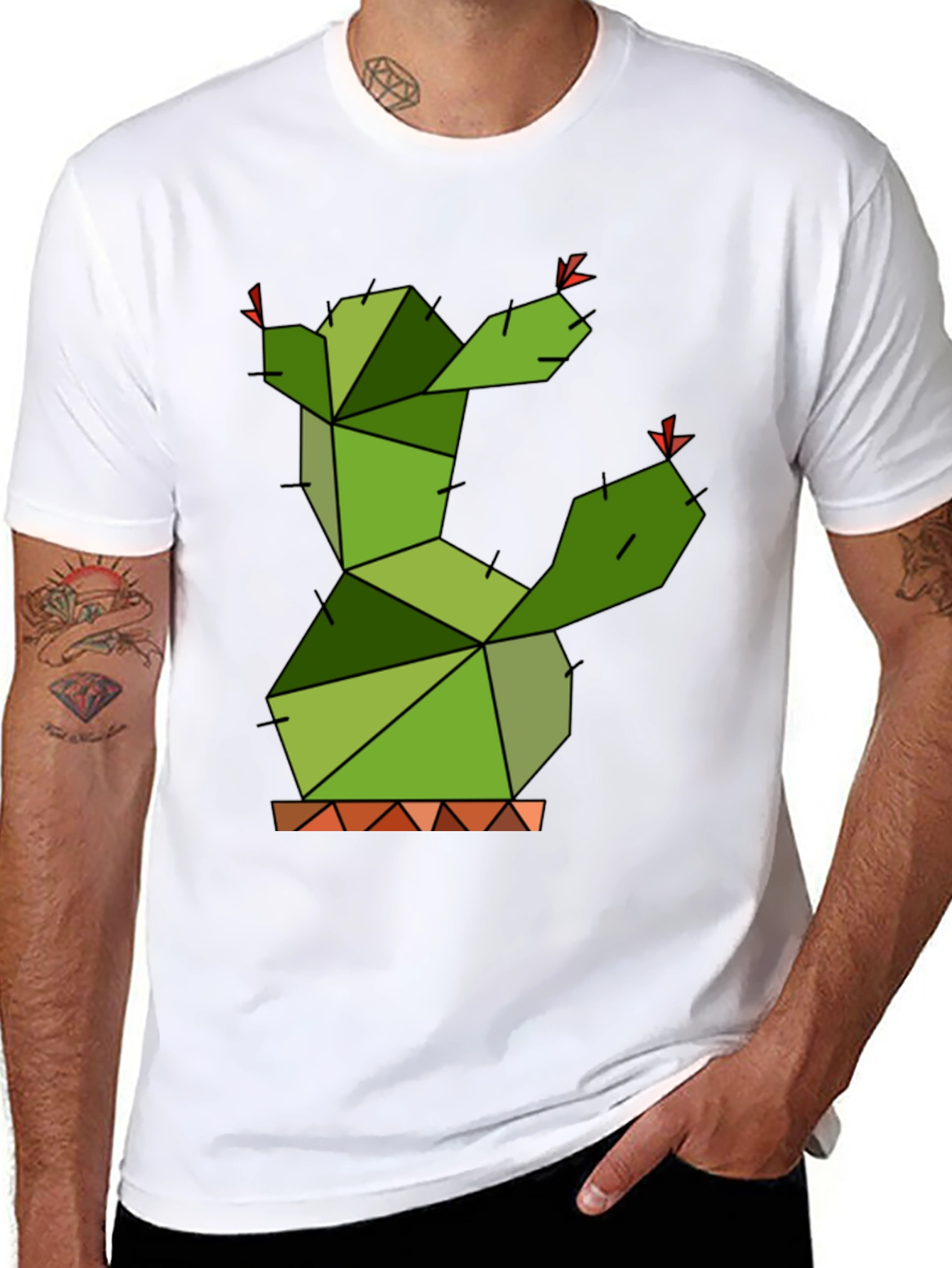 Geometric Cactus Graphic Tee - Modern Plant Lover Shirt