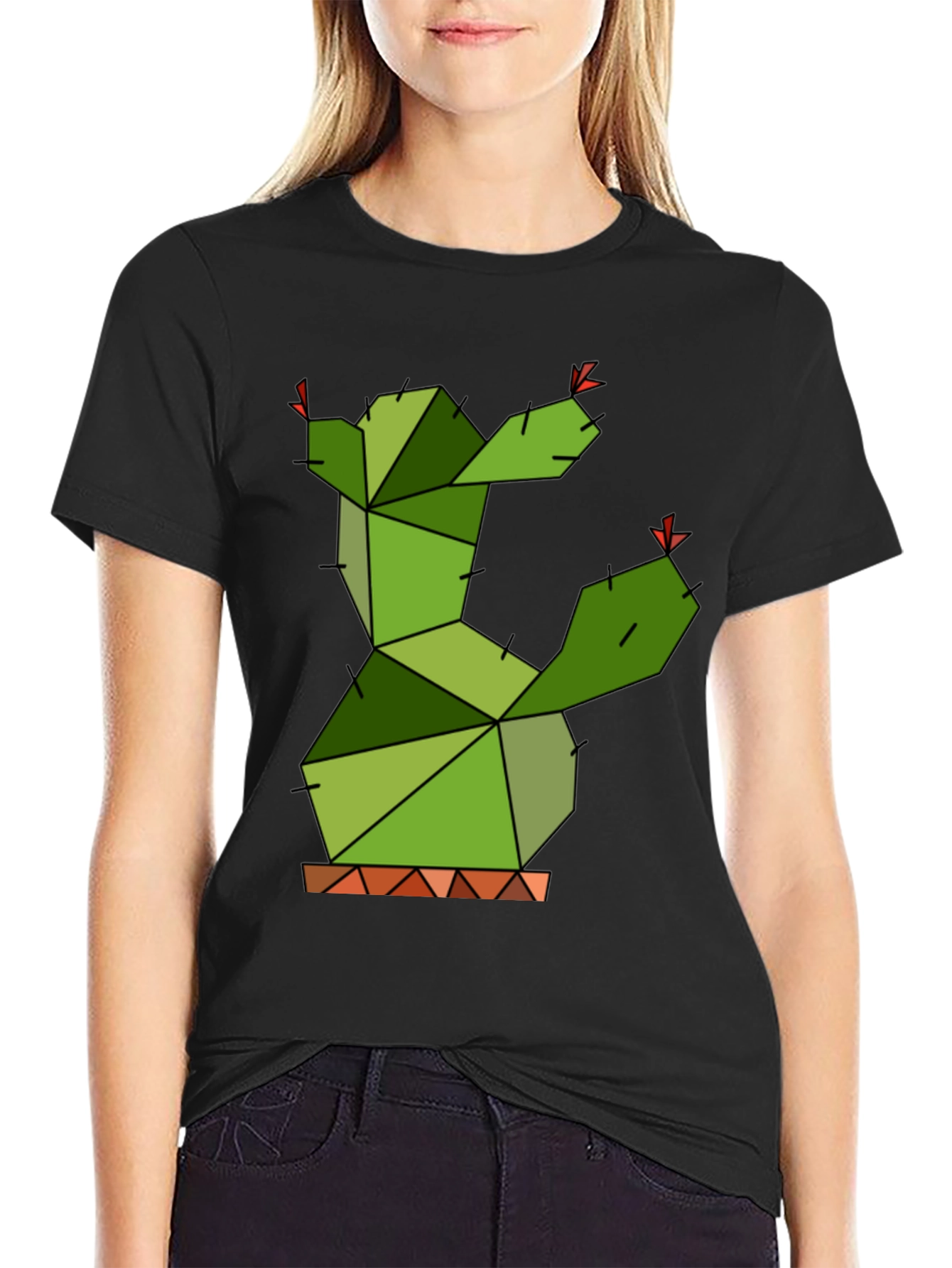 Geometric Cactus Graphic Tee - Modern Plant Lover Shirt