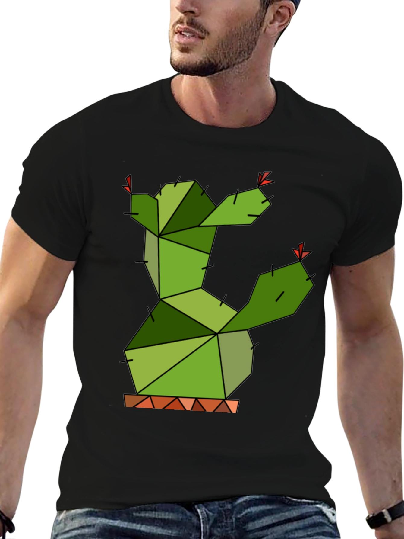 Geometric Cactus Graphic Tee - Modern Plant Lover Shirt