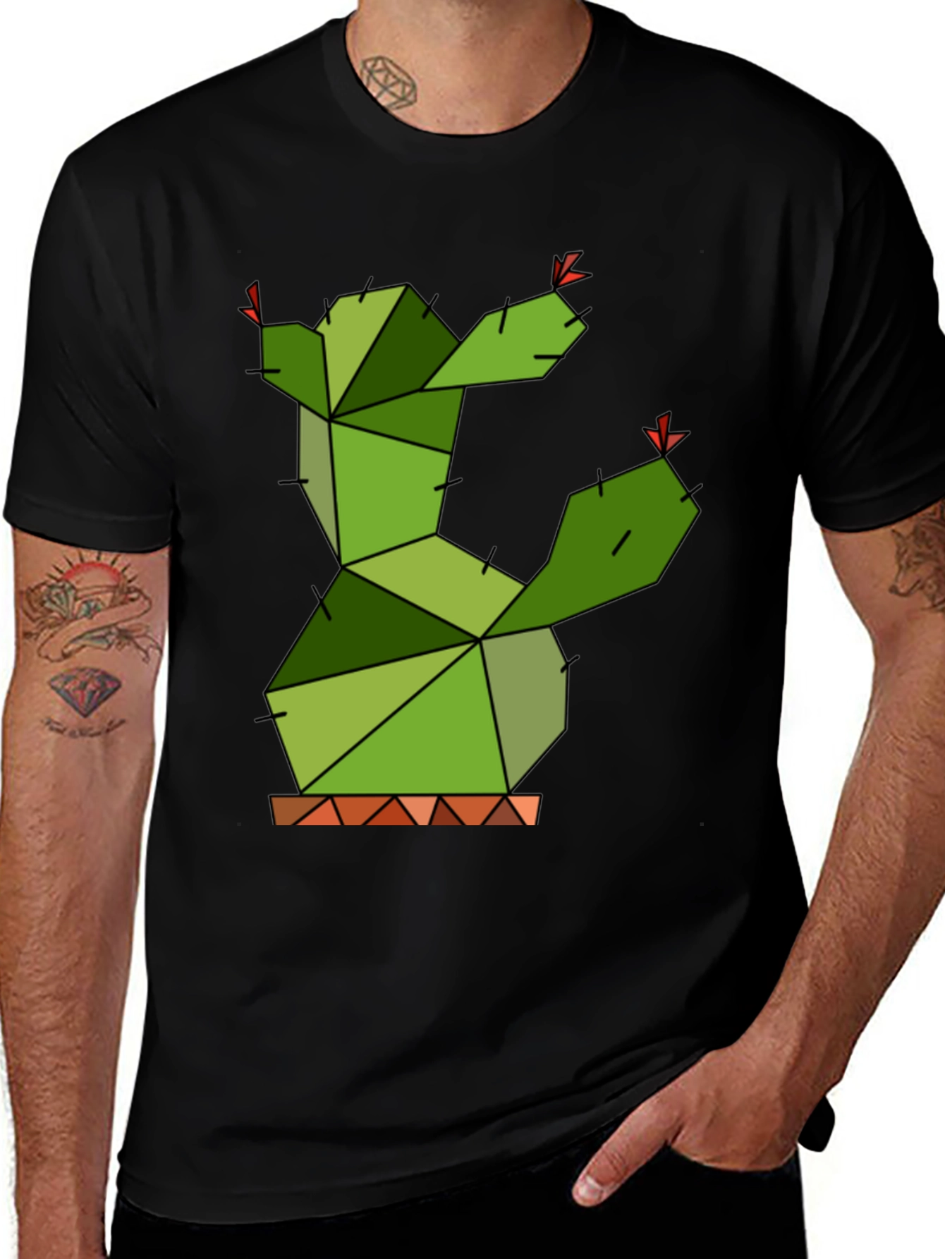 Geometric Cactus Graphic Tee - Modern Plant Lover Shirt