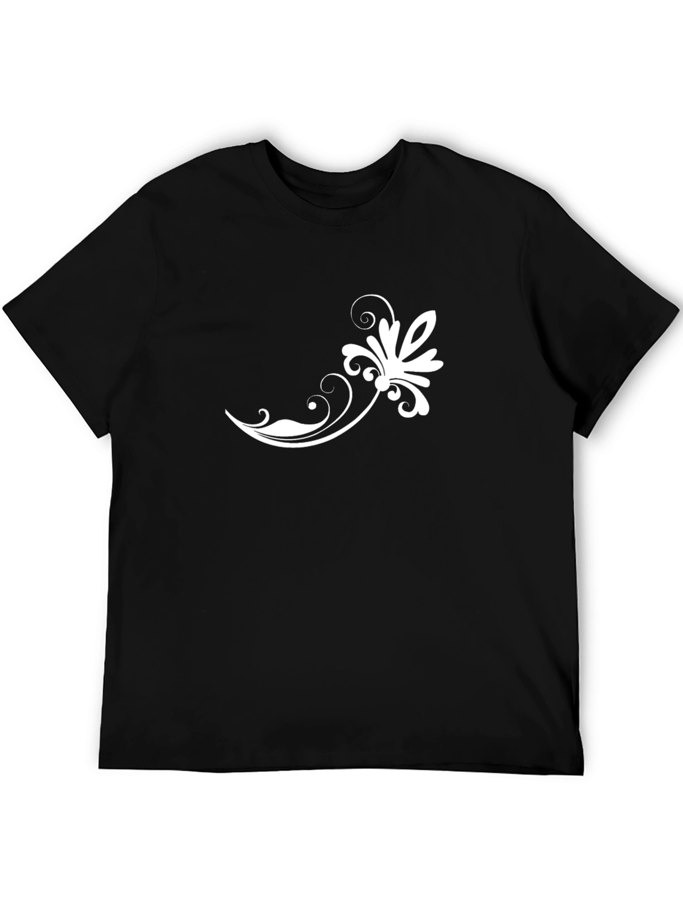 Elegant Floral Print Black T-Shirt