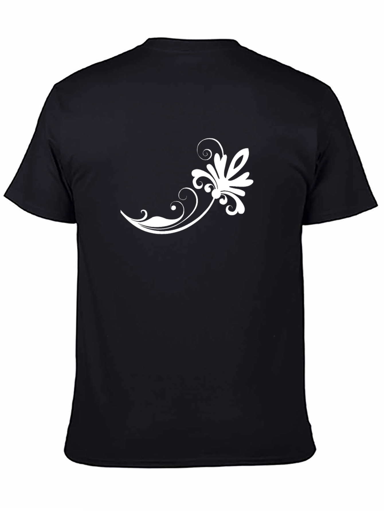 Elegant Floral Print Black T-Shirt