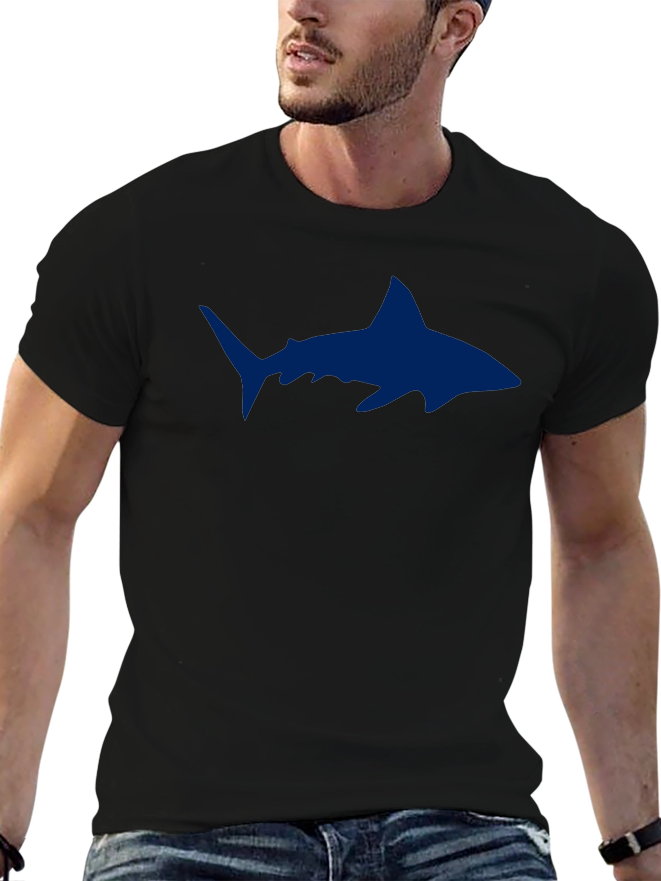 Shark Graphic Print Black T-Shirt