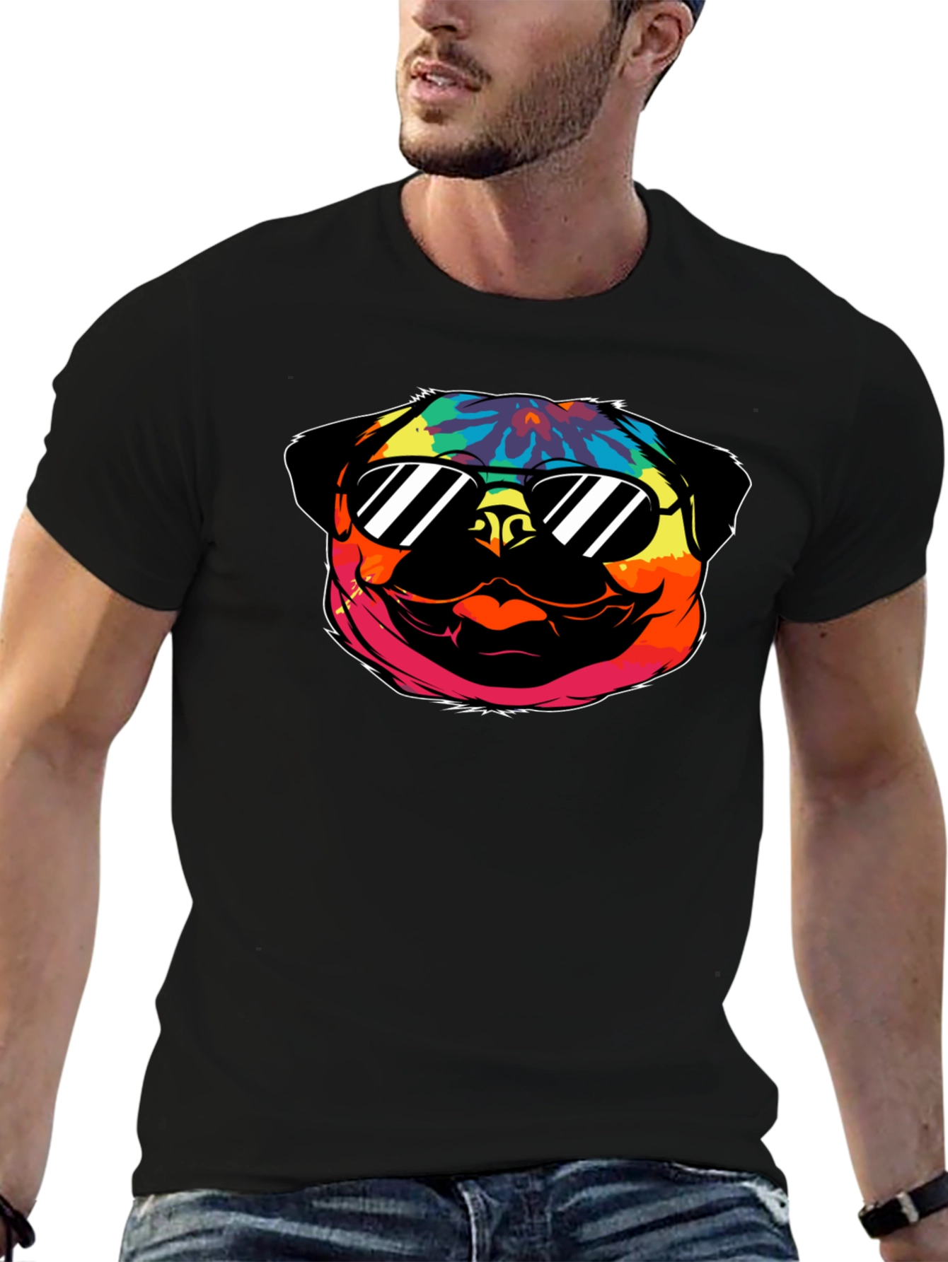 Cool Pug Graphic Tee - Black Cotton T-Shirt