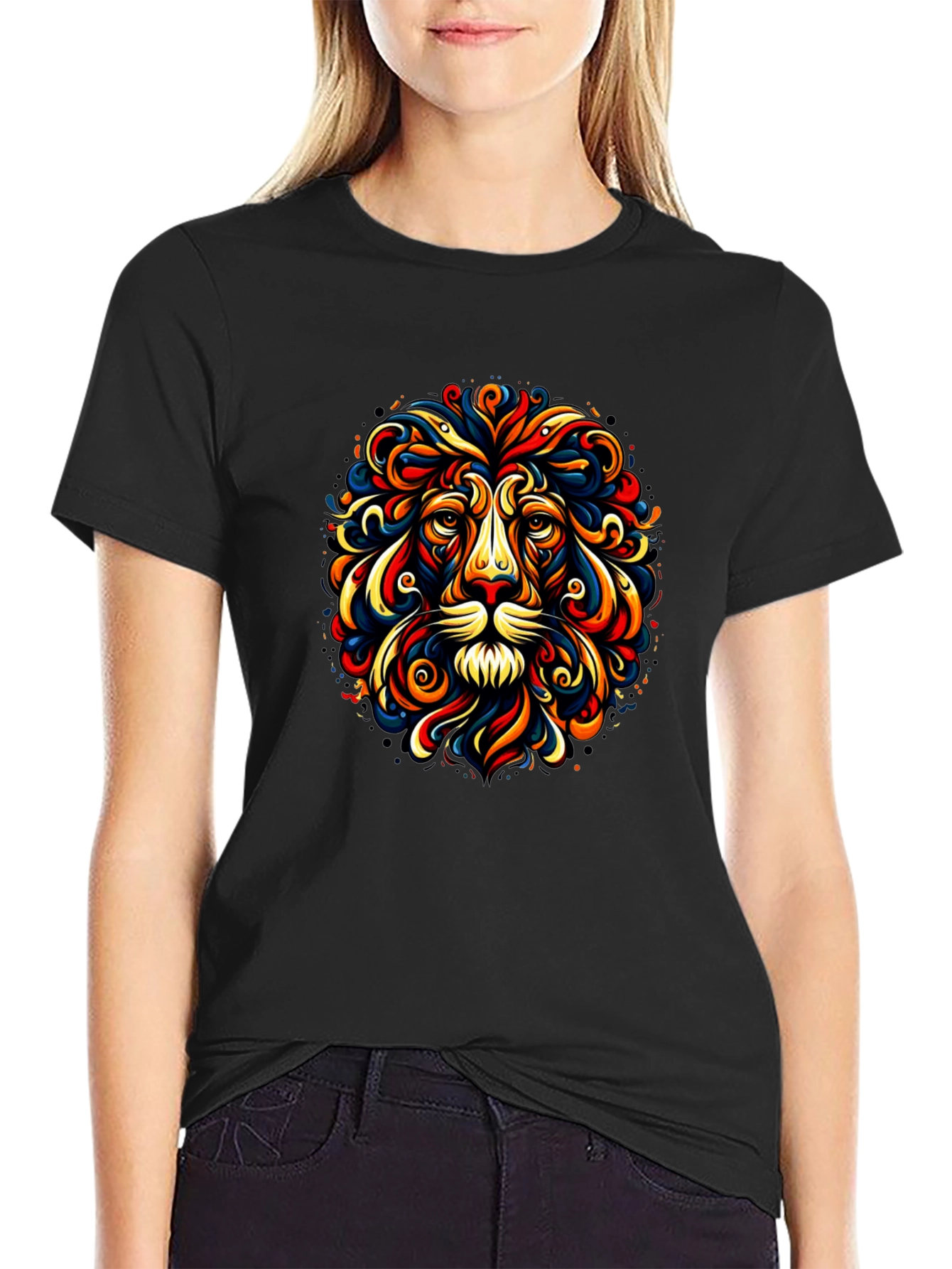Lion Art Black T-Shirt - Vivid Graphic Tee