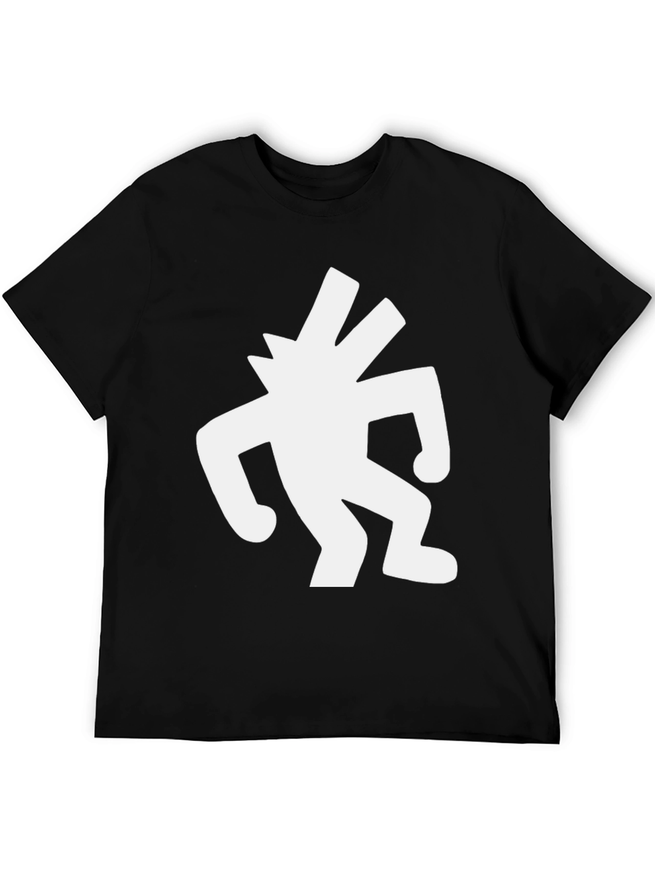 Black T-Shirt with White Abstract Figure Graphic
