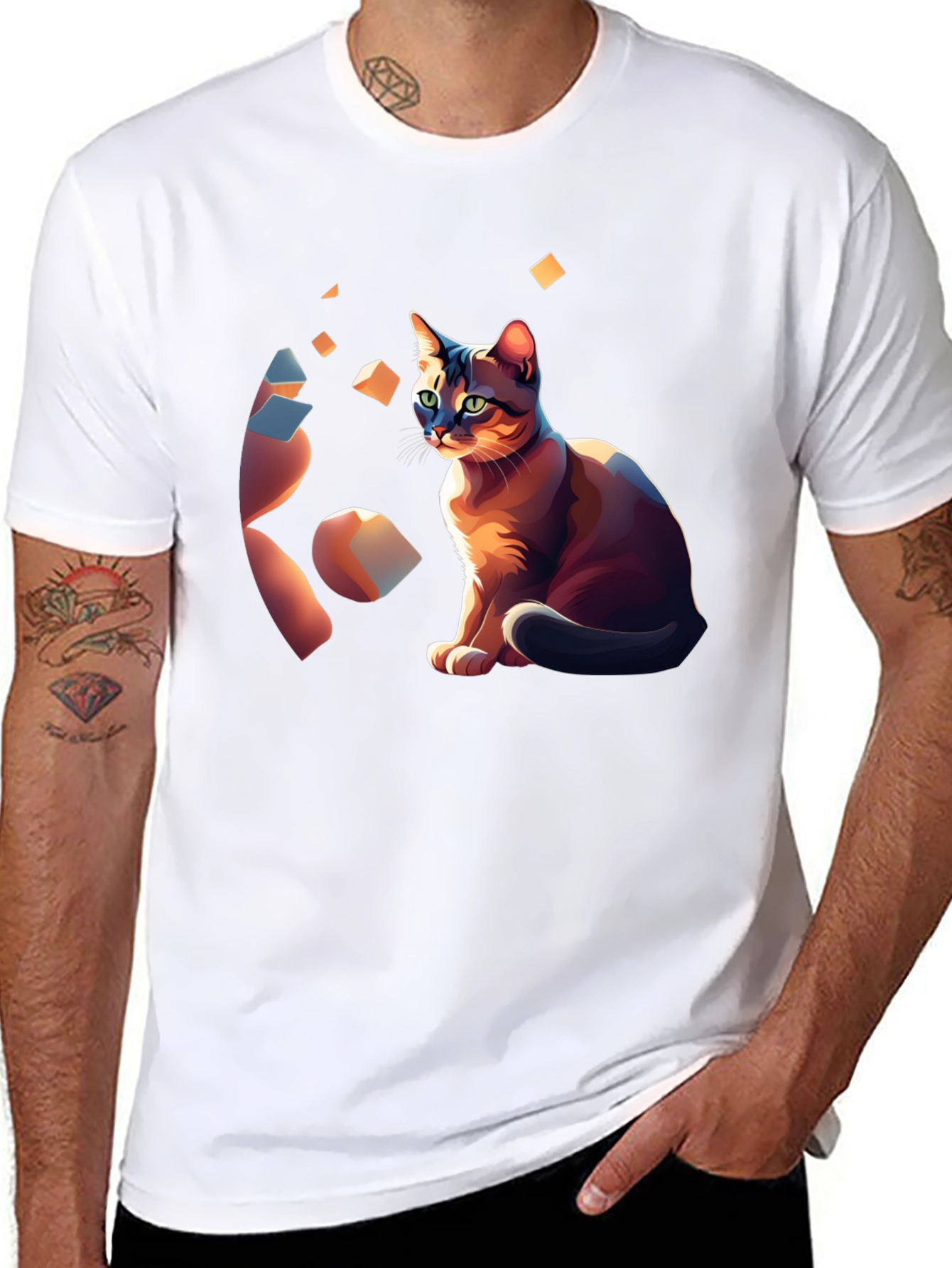 Abstract Cat Art Graphic Tee - Stylish Unisex Shirt
