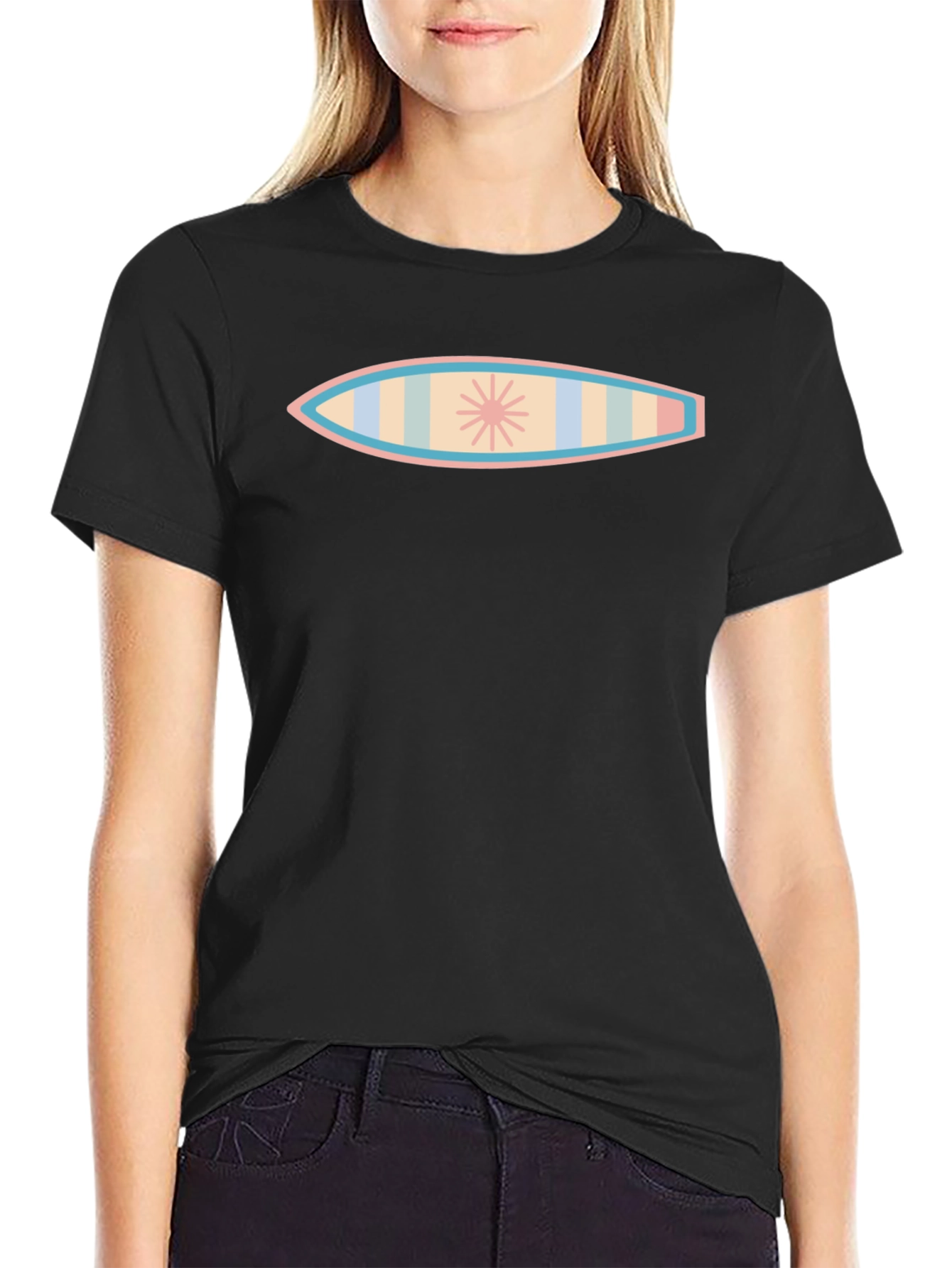 Surfboard Graphic T-Shirt - Black Cotton Blend