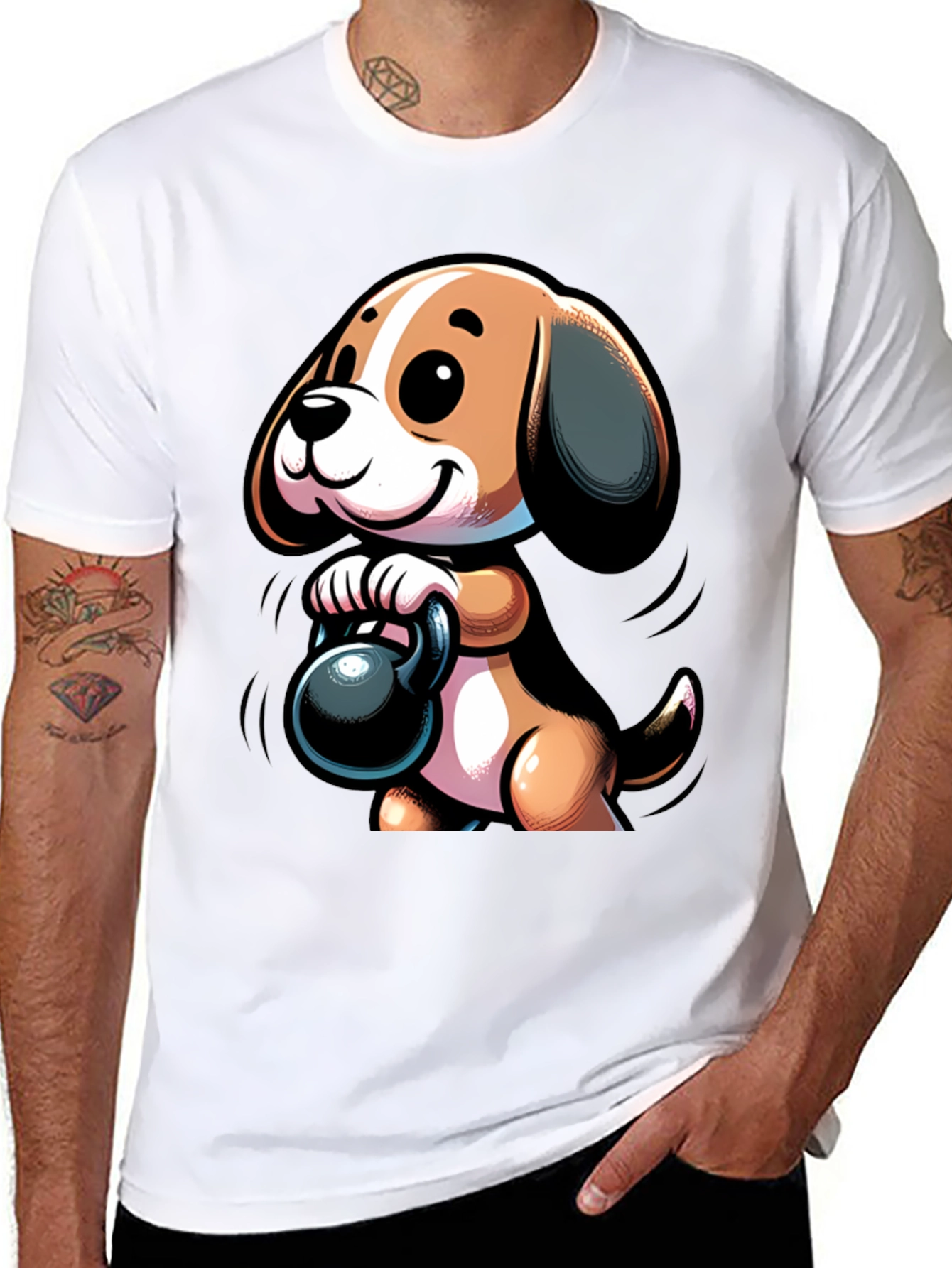 Cute Dog Lifting Weights T-Shirt