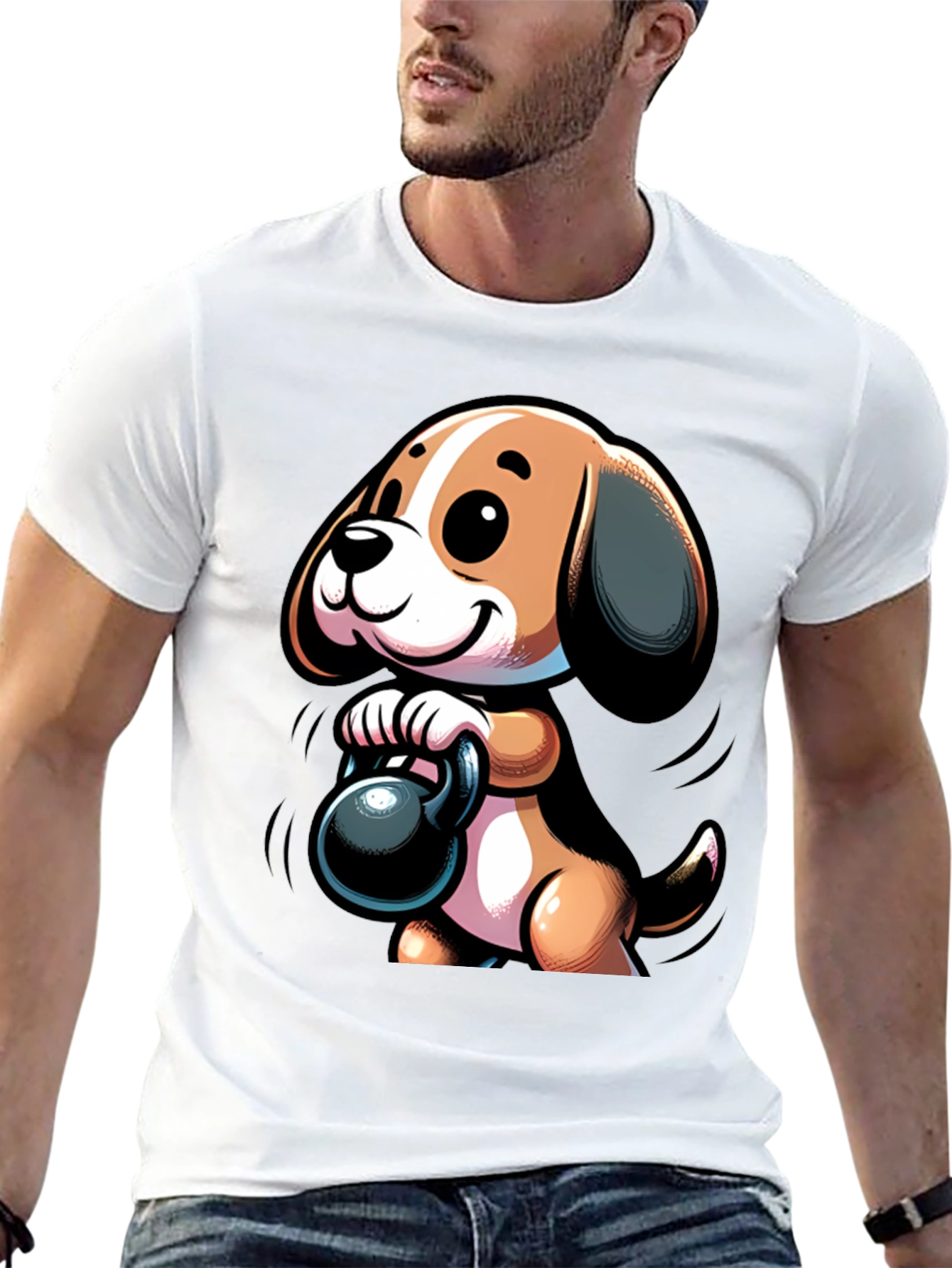 Cute Dog Lifting Weights T-Shirt
