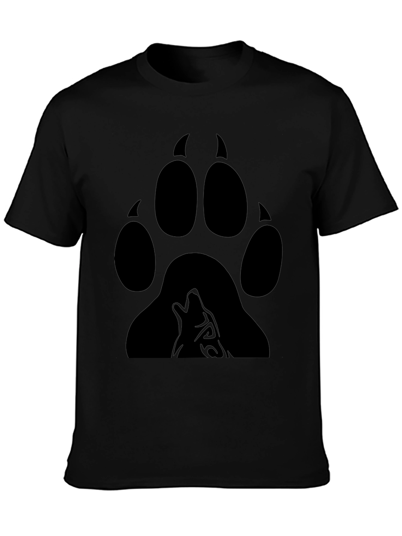 Wolf Paw Print Graphic Tee - Black Cotton Blend