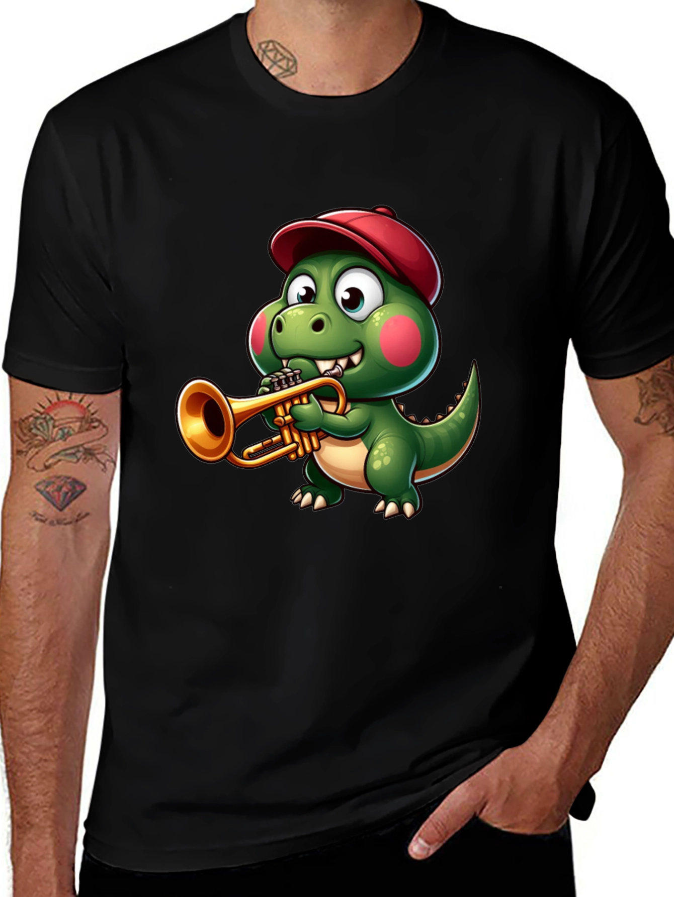 Trumpet Dinosaur T-Shirt - Cartoon Music Tee