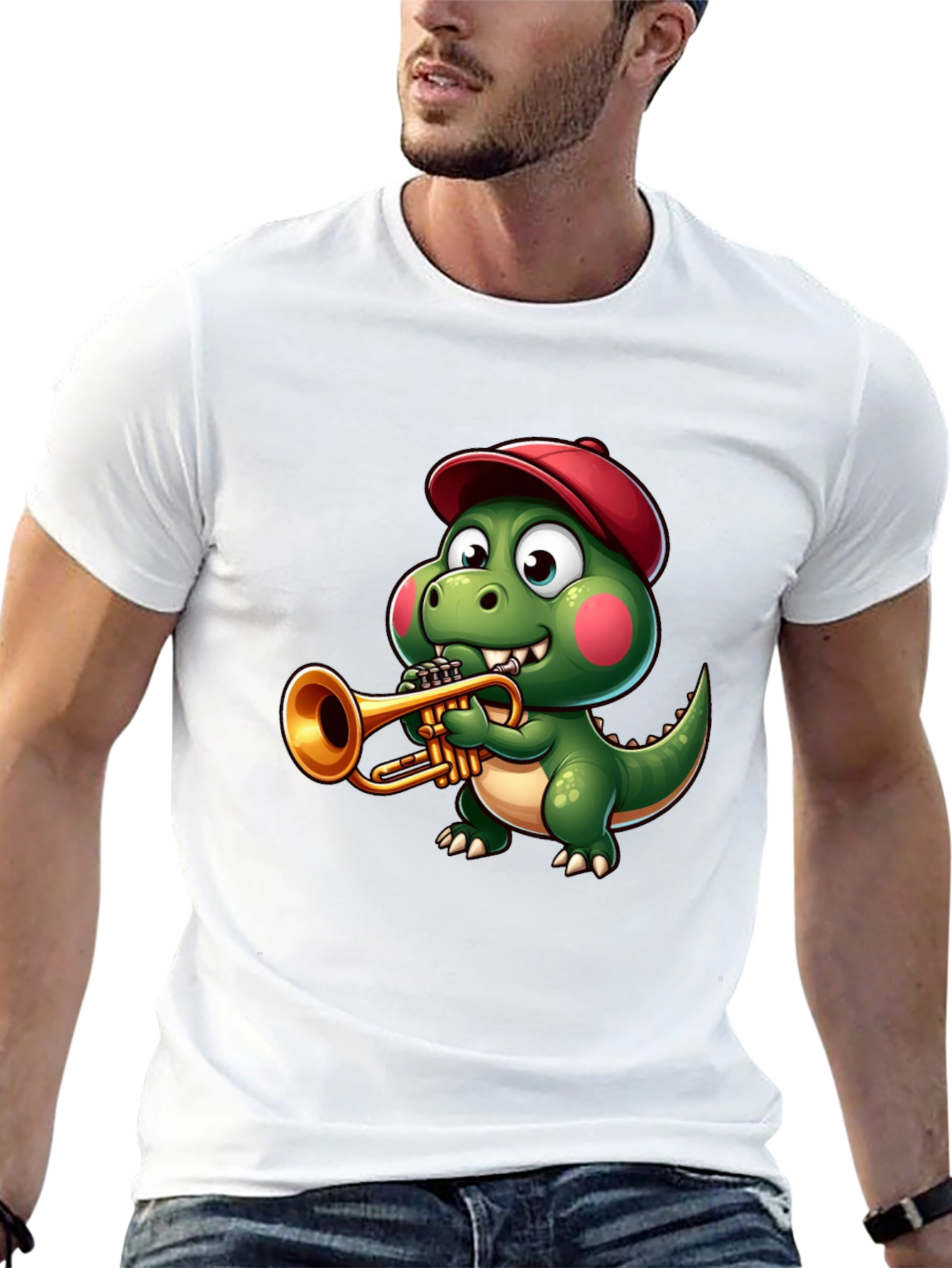 Trumpet Dinosaur T-Shirt - Cartoon Music Tee