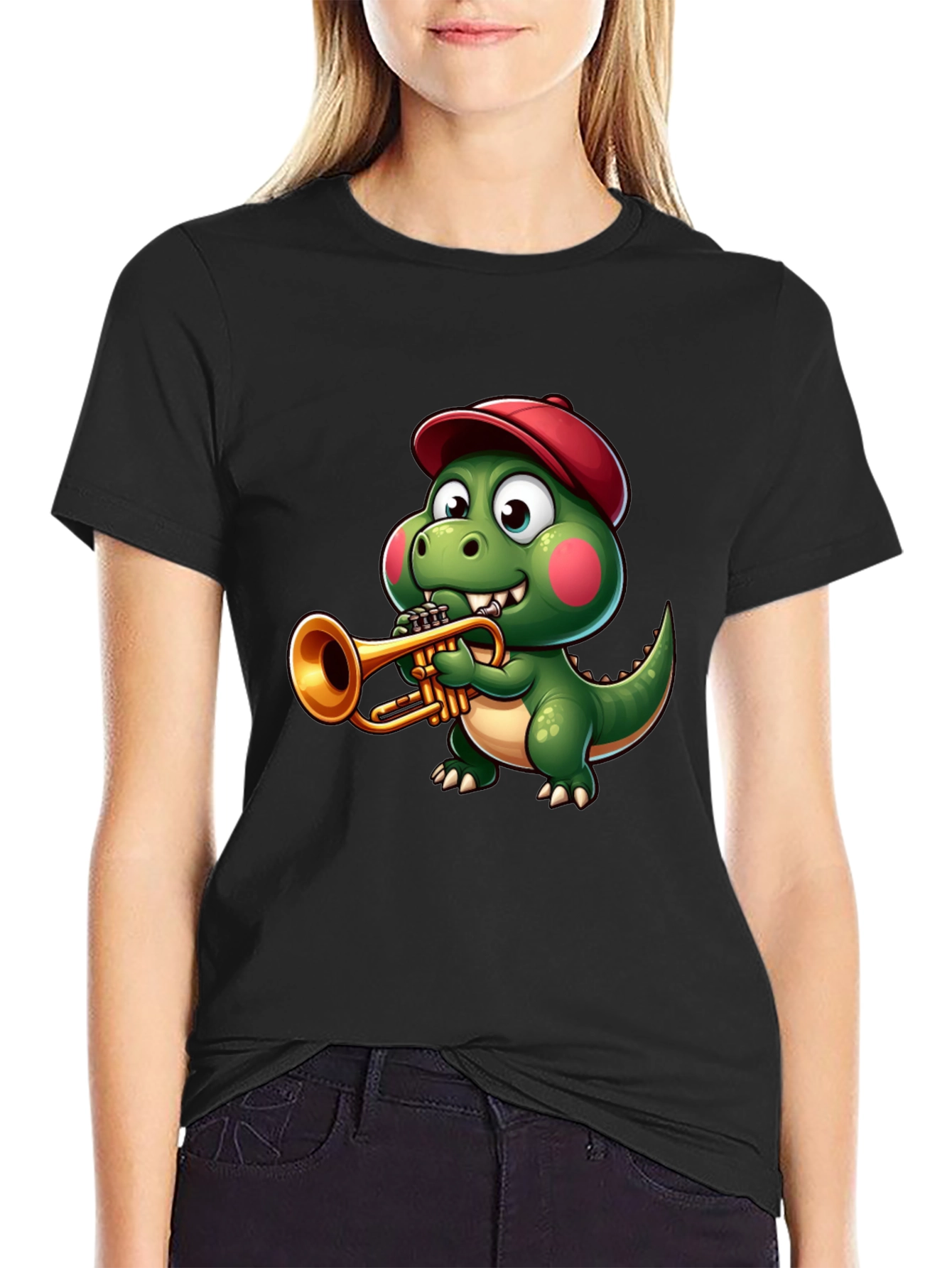 Trumpet Dinosaur T-Shirt - Cartoon Music Tee