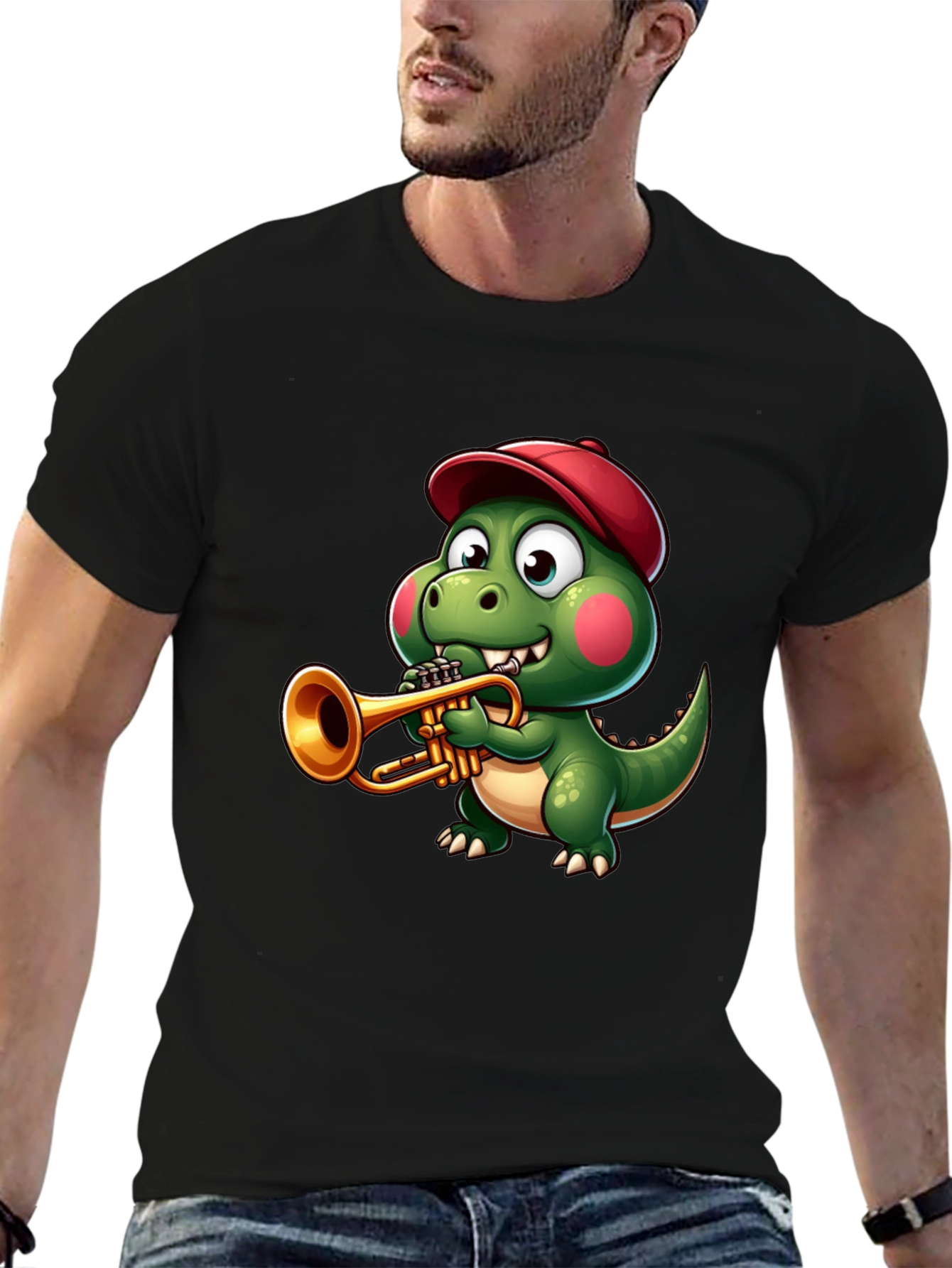 Trumpet Dinosaur T-Shirt - Cartoon Music Tee