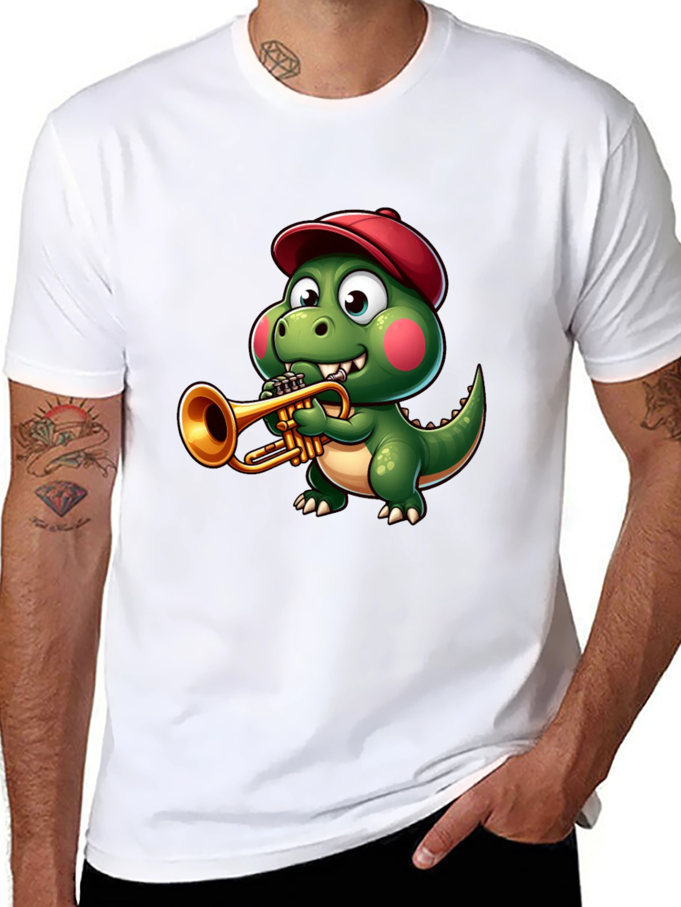 Trumpet Dinosaur T-Shirt - Cartoon Music Tee