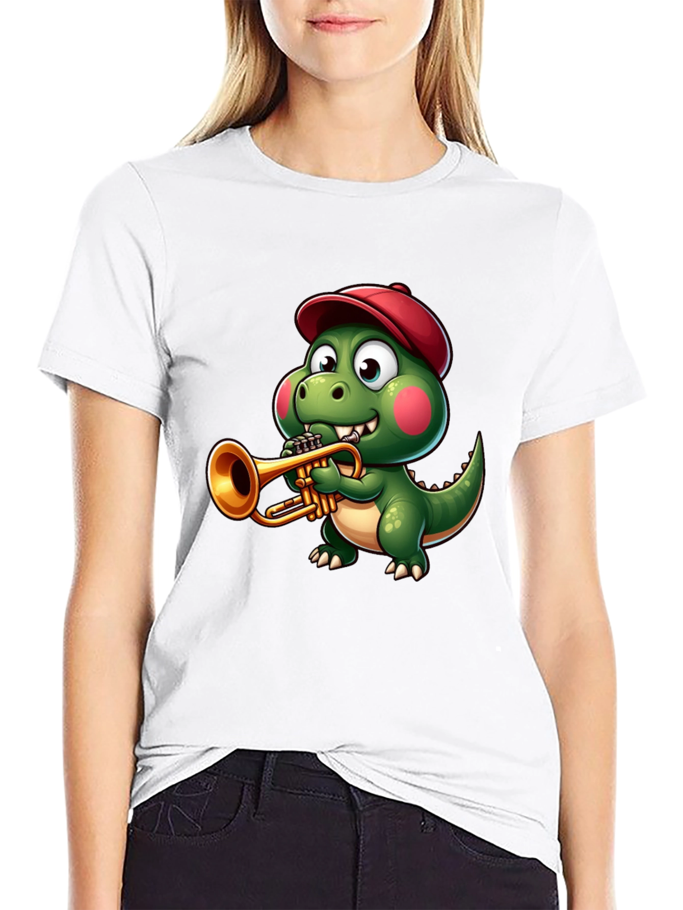 Trumpet Dinosaur T-Shirt - Cartoon Music Tee