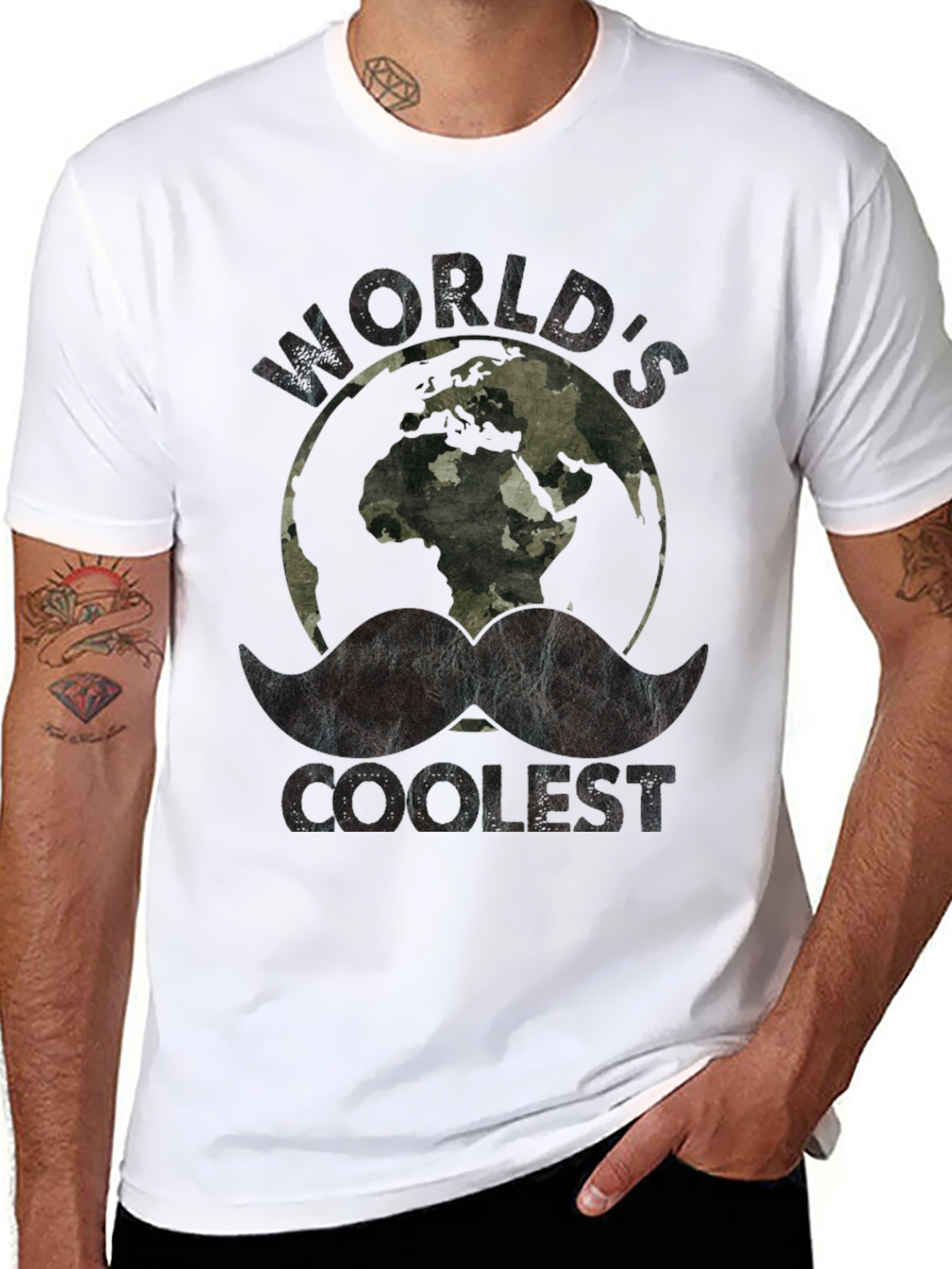 Worlds Coolest Mustache Earth Graphic Tee