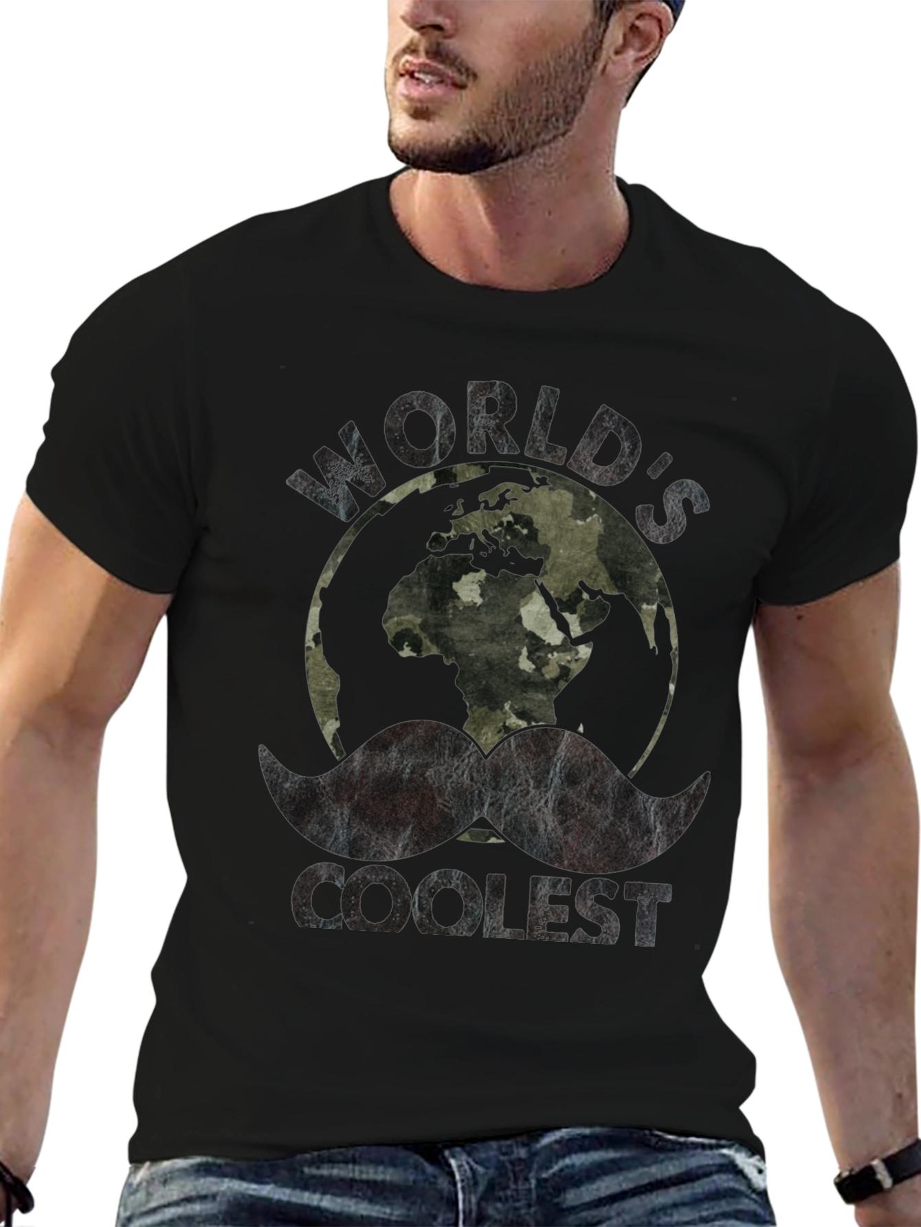 Worlds Coolest Mustache Earth Graphic Tee