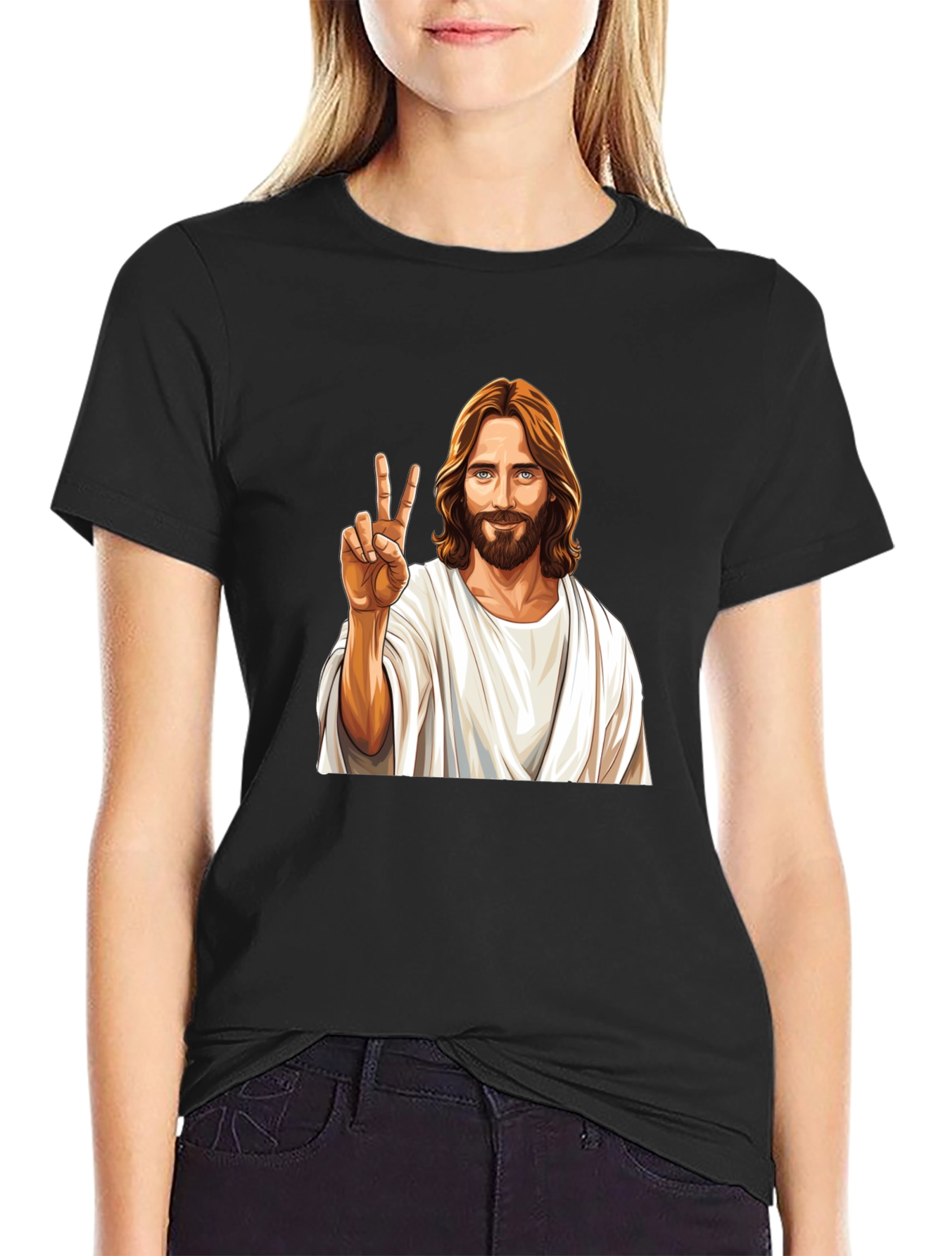 Peace Jesus Graphic Black T-Shirt