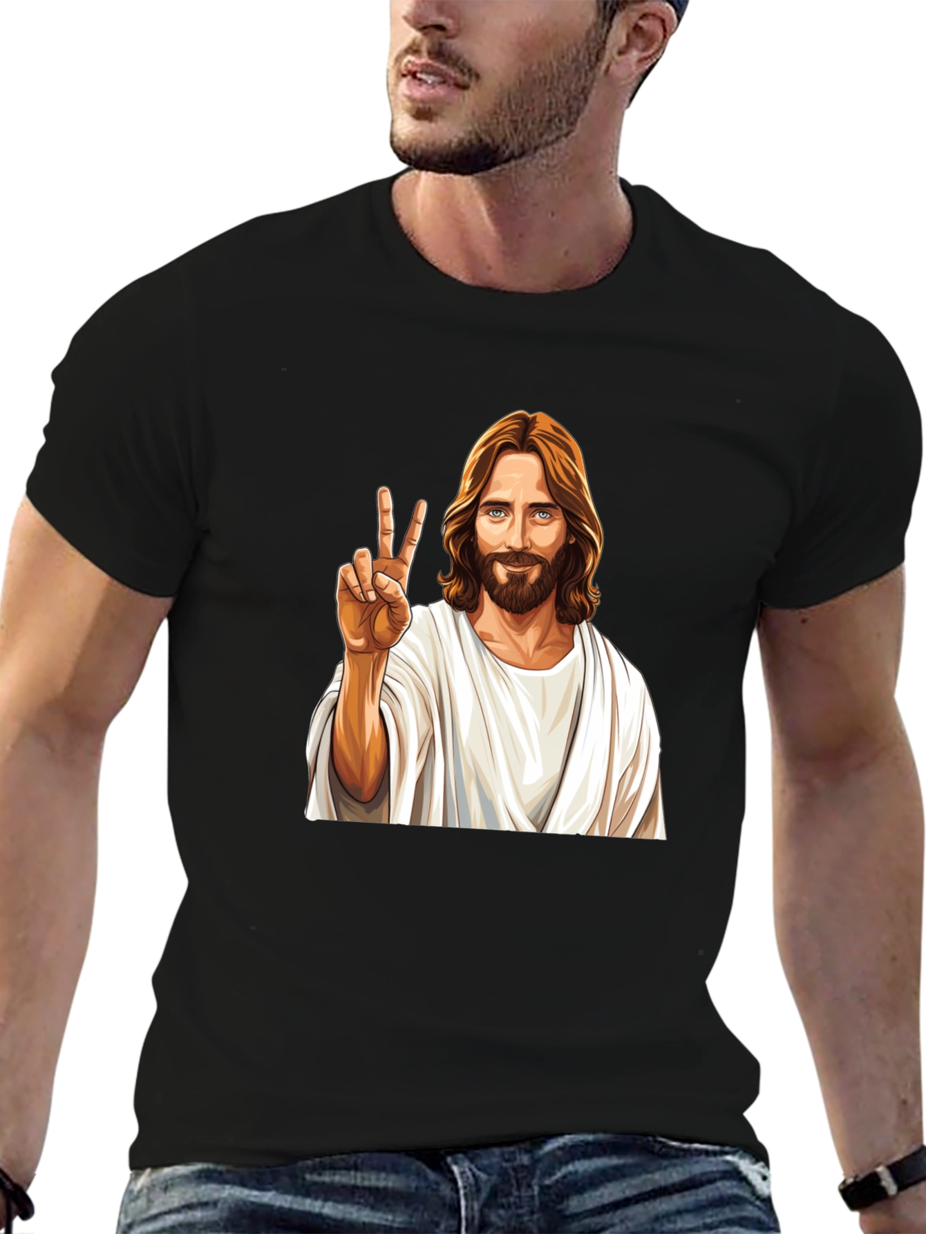Peace Jesus Graphic Black T-Shirt