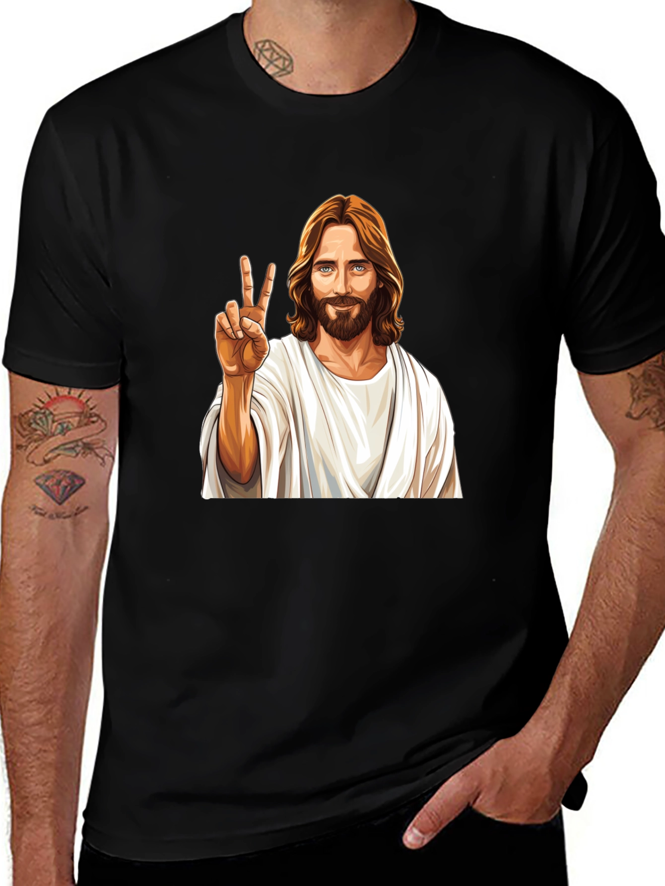 Peace Jesus Graphic Black T-Shirt