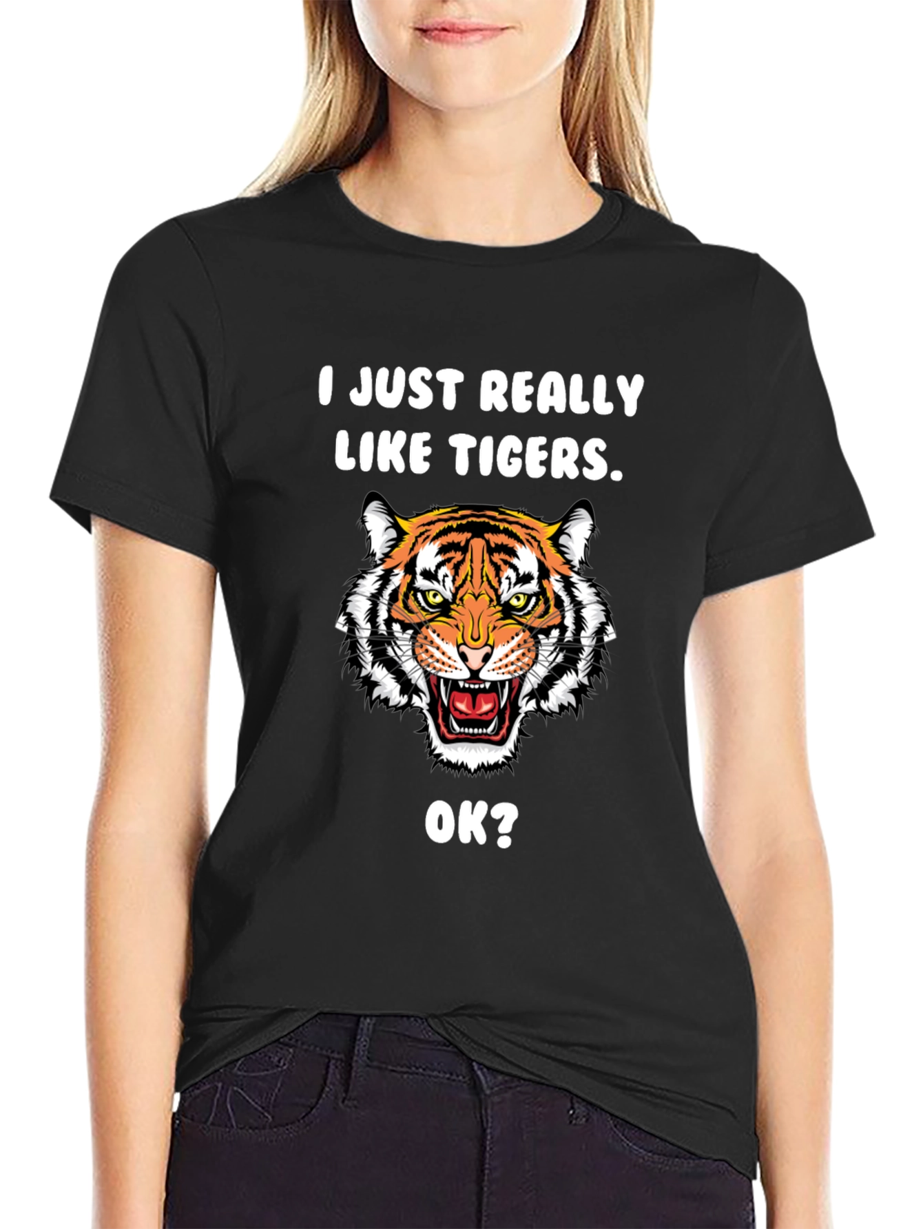 I Just Really Like Tigers OK? Black T-Shirt